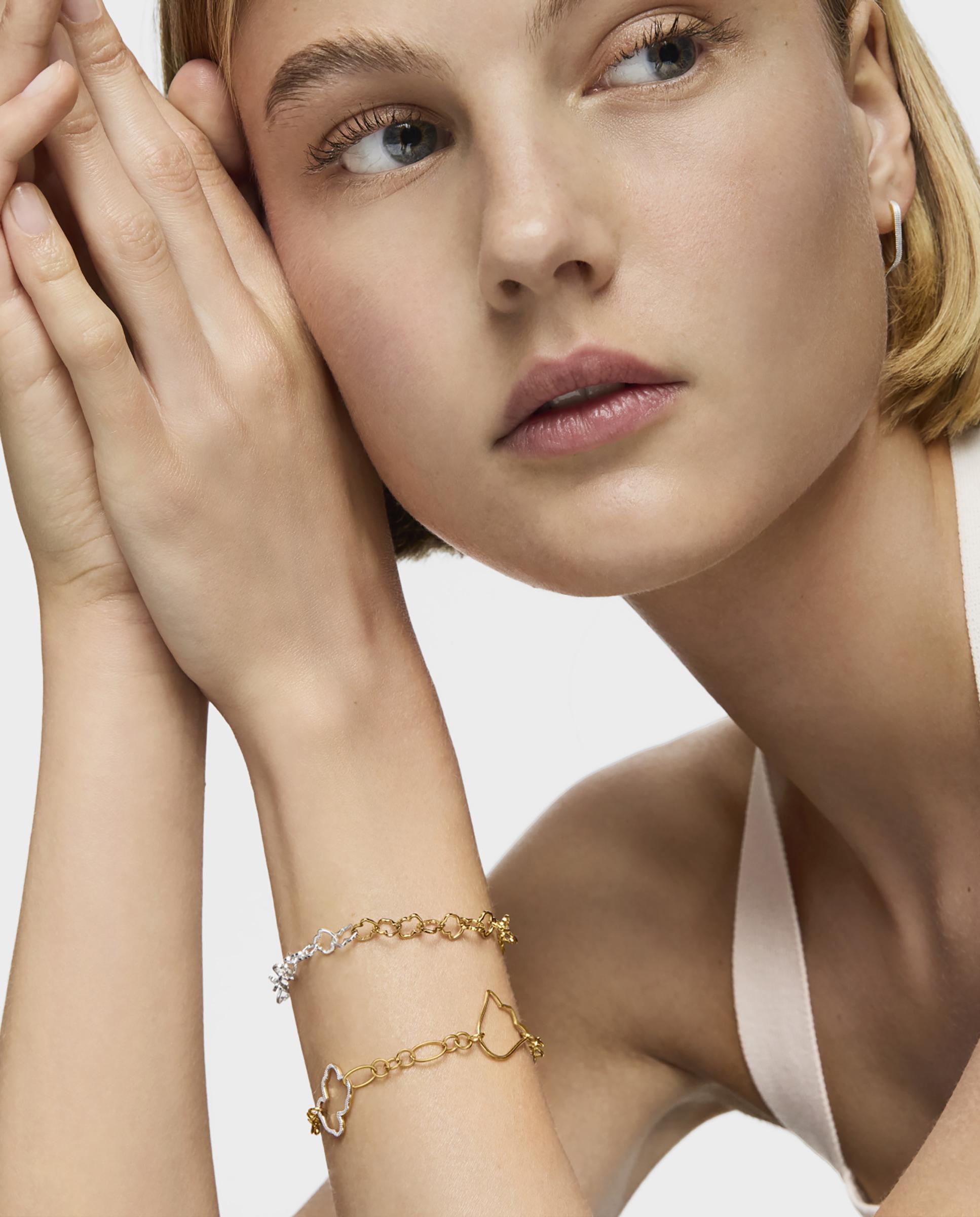 Pulseira de Corrente com Banho de Ouro 18 Kt Sobre Prata New Silueta de Bicolor Bicolor-4