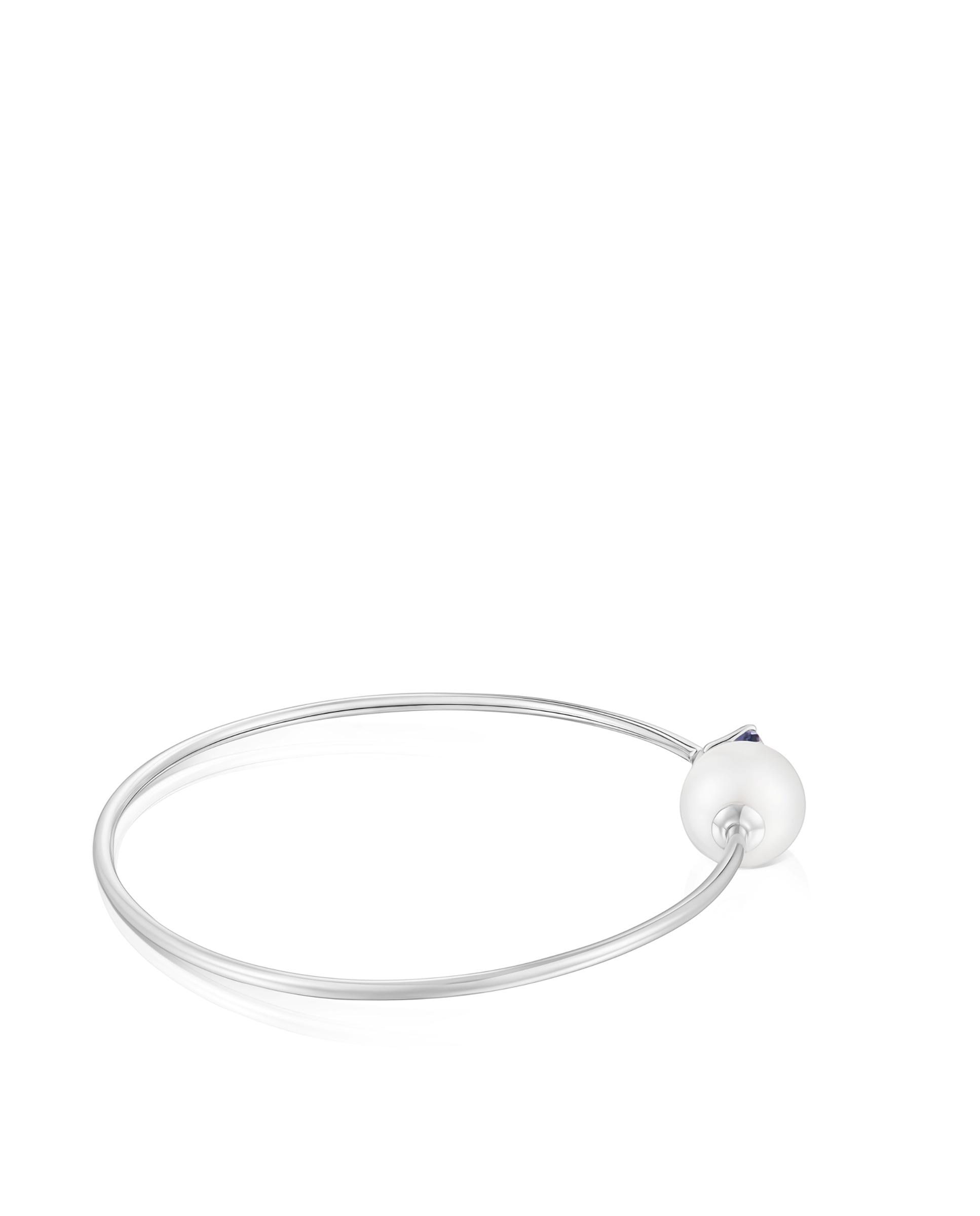 Pulseira de Corrente Ivette de Ouro Branco com Iolita e Pérola Branco-1