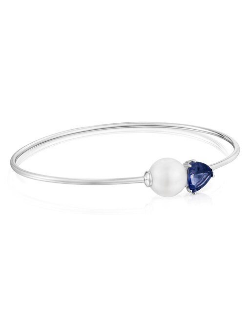 Imagem 0 de Pulseira Escrava Ivette de Ouro Branco com Iolita e Pérola