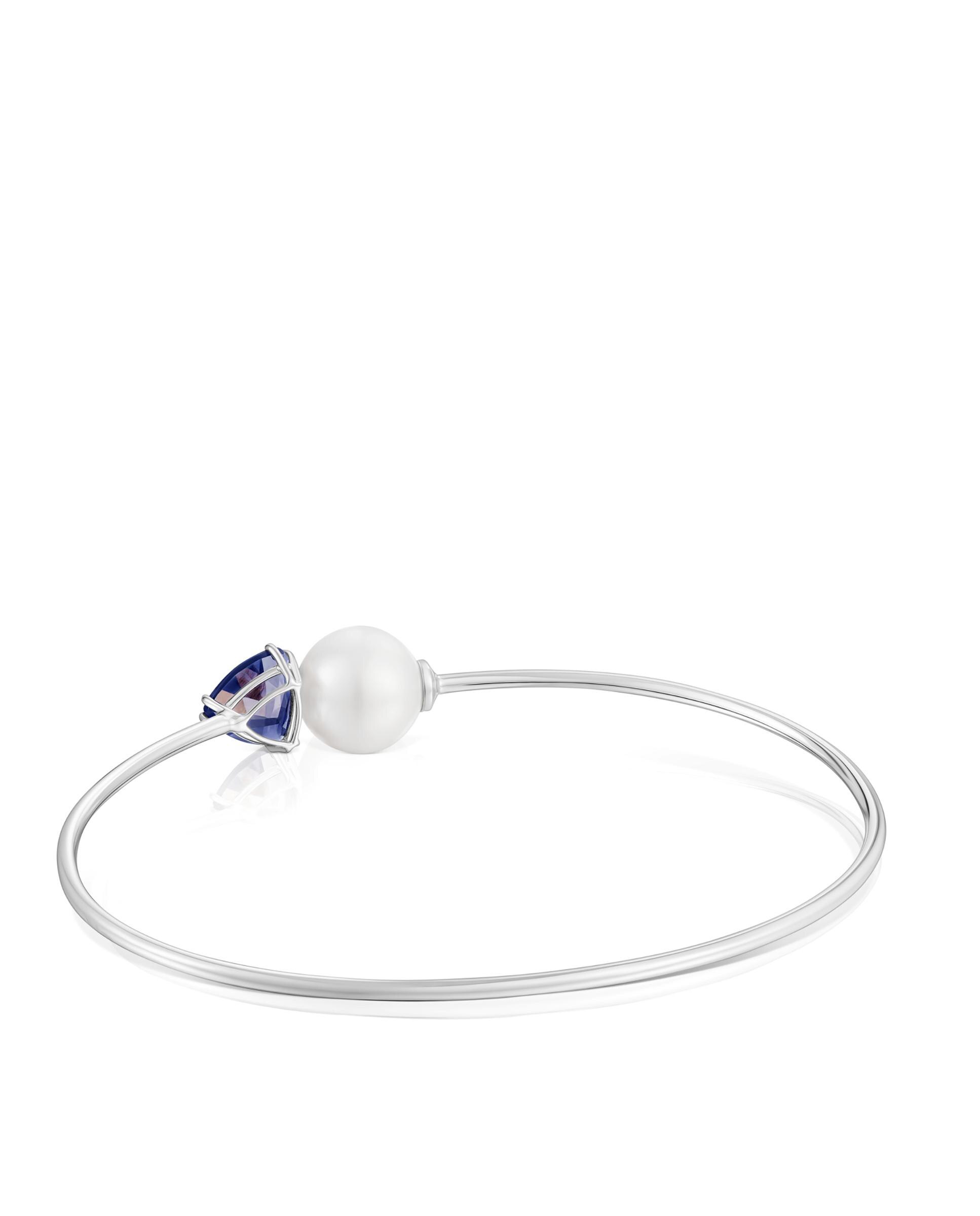 Pulseira de Corrente Ivette de Ouro Branco com Iolita e Pérola Branco-2
