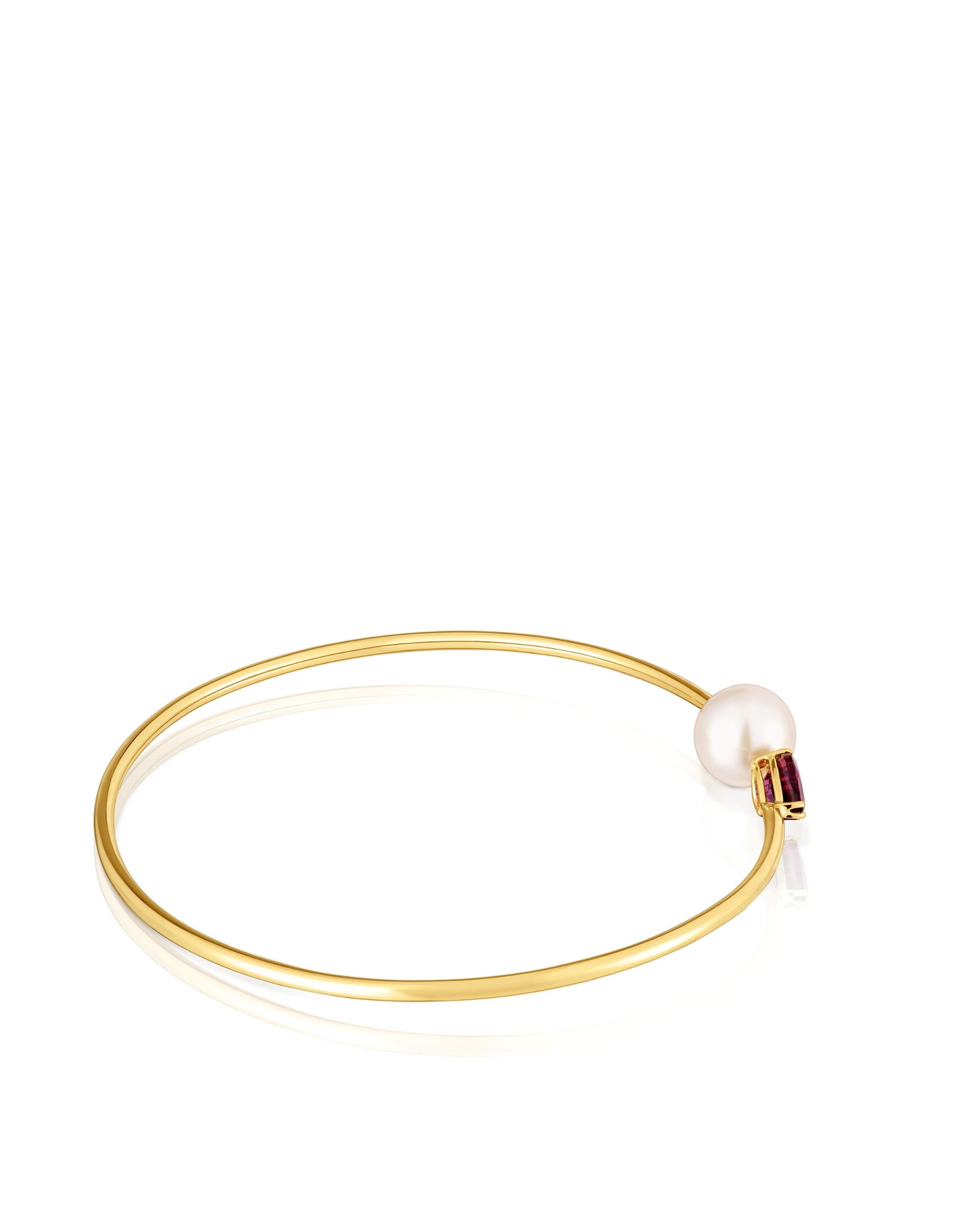 Pulseira de Corrente Ivette de Ouro com Rodolita e Pérola Multicolor-1