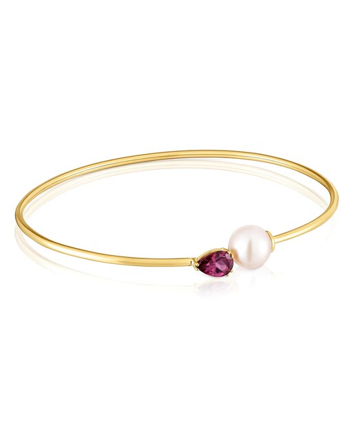 Imagem 0 de Pulseira Escrava Ivette de Ouro com Rodolita e Pérola