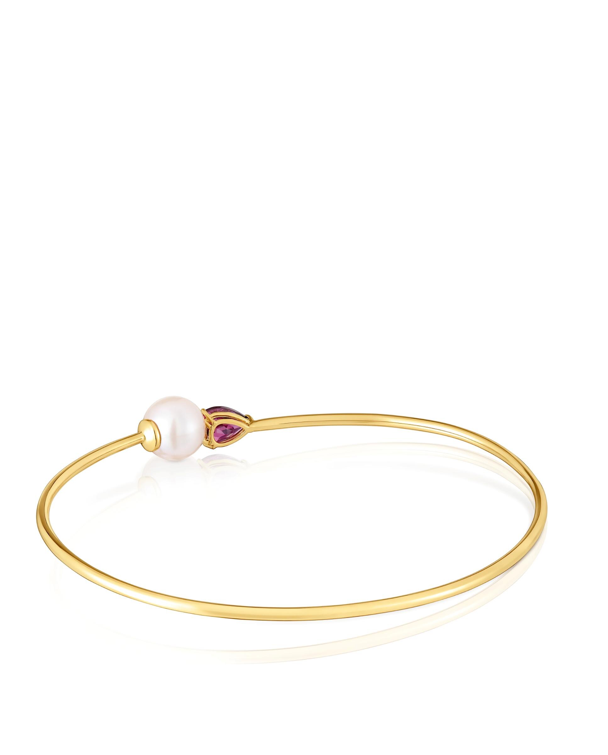 Pulseira de Corrente Ivette de Ouro com Rodolita e Pérola Multicolor-2