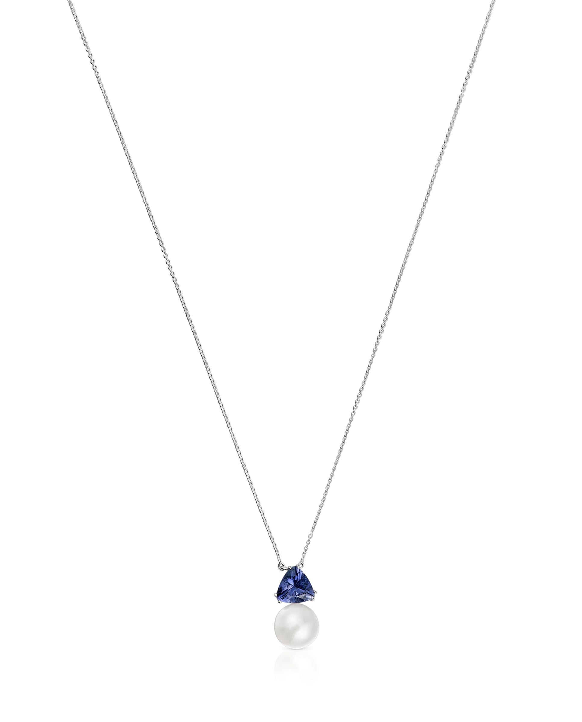 Colar Ivette Curto de Ouro Branco com Iolita e Pérola Azul-2