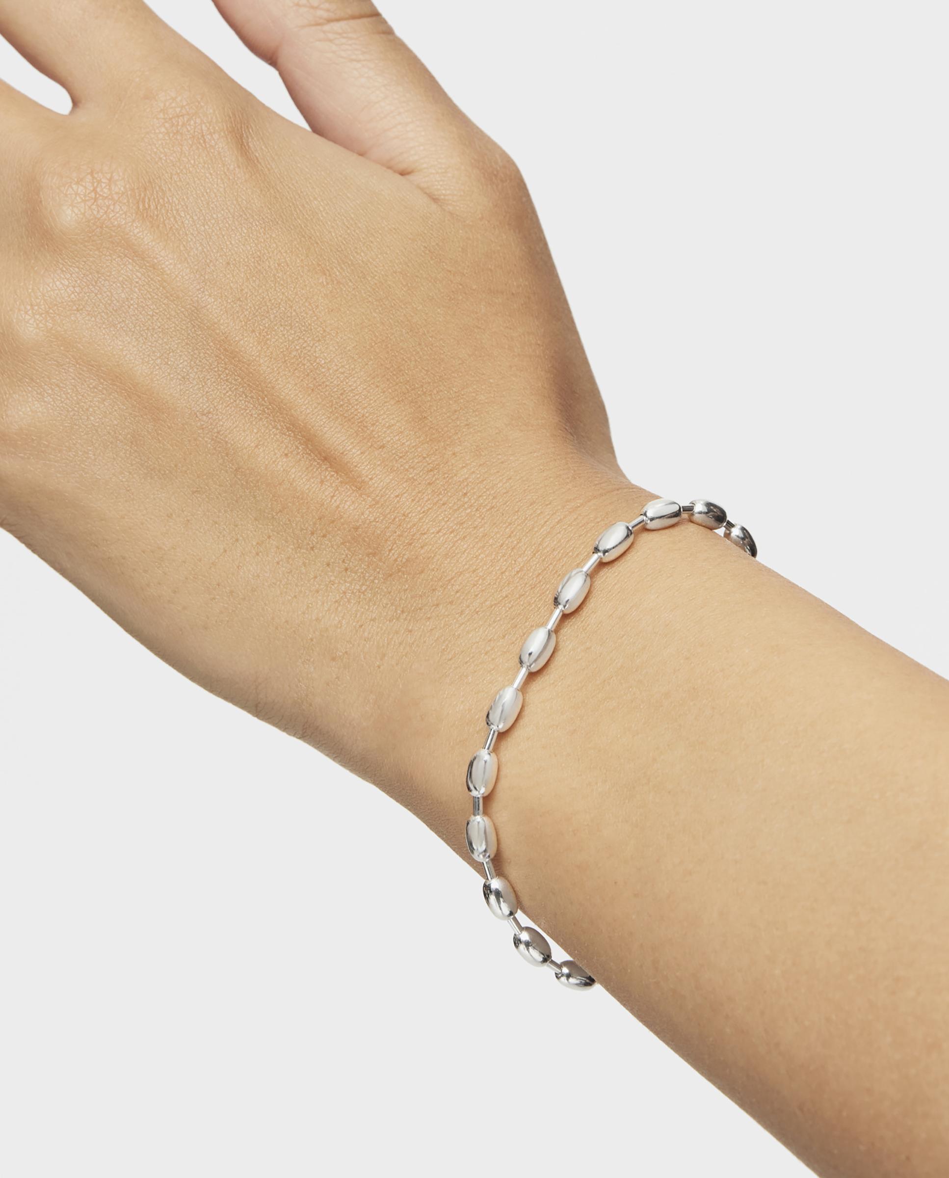 Pulseira de Corrente Hold Oval de Prata com Bolas Ovaladas Prateado-3