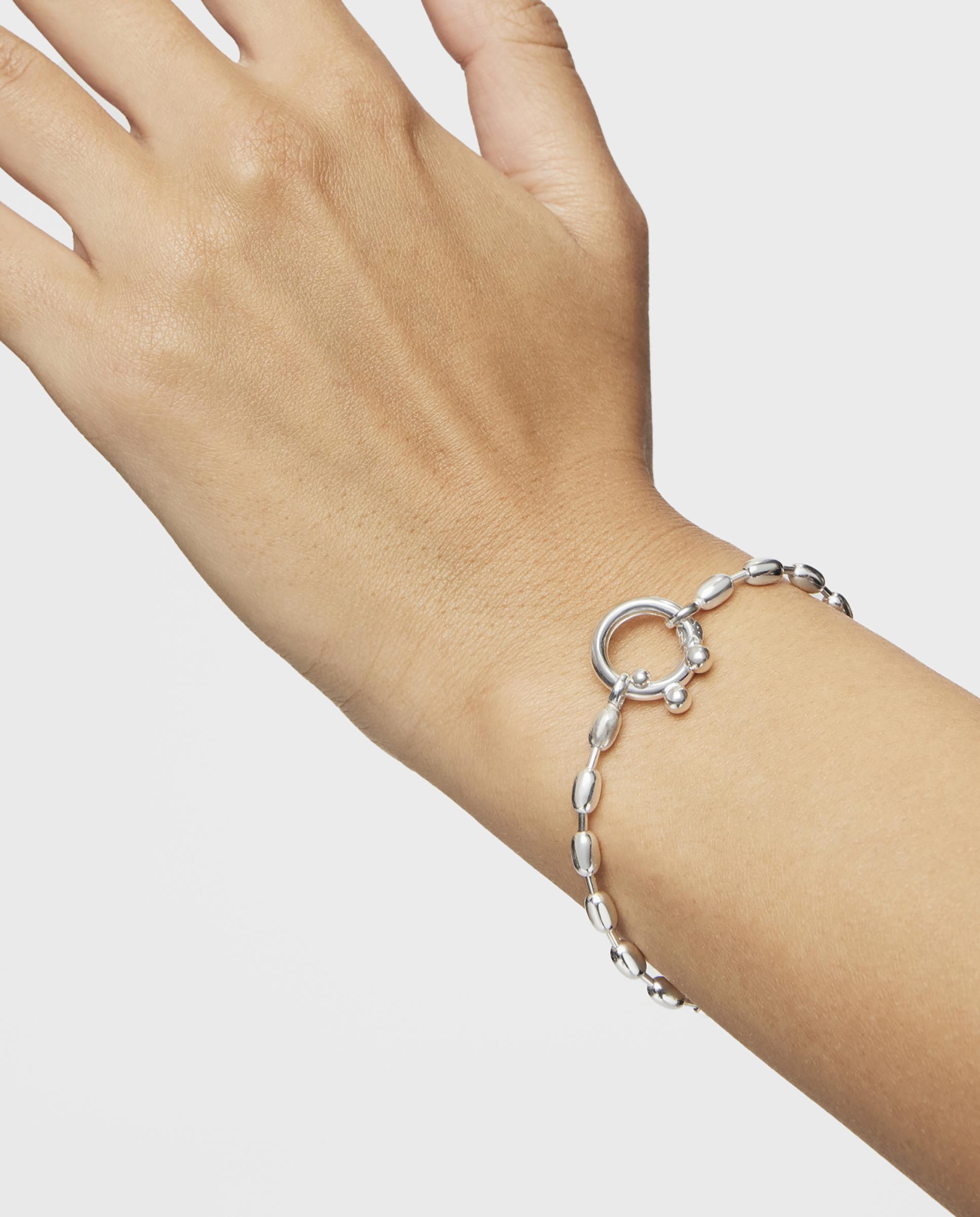 Pulseira de Corrente Hold Oval de Prata com Bolas Ovaladas Prateado-4