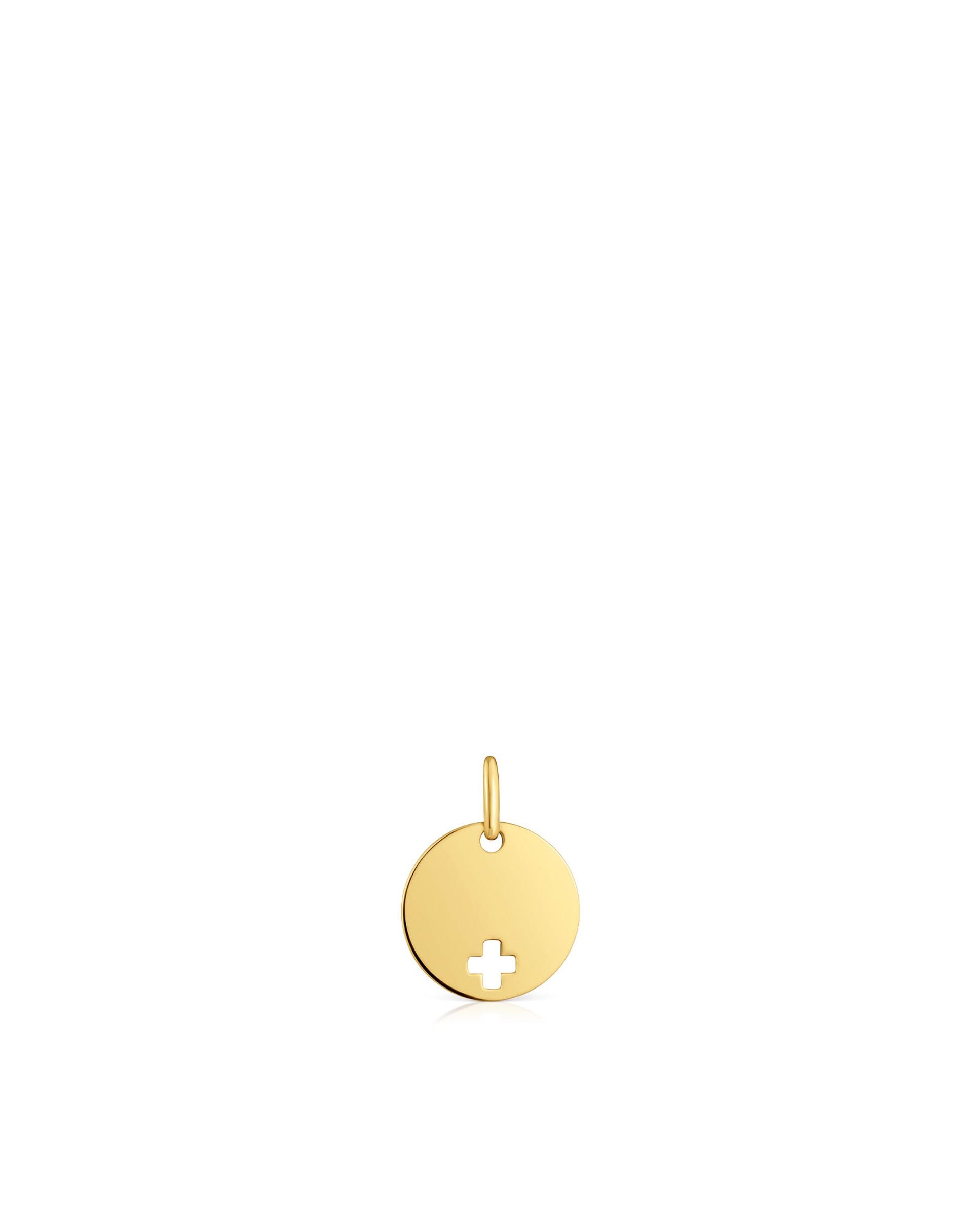 Pendente Basics Medalha com Cruz de Ouro 18 Kt Dourado-1