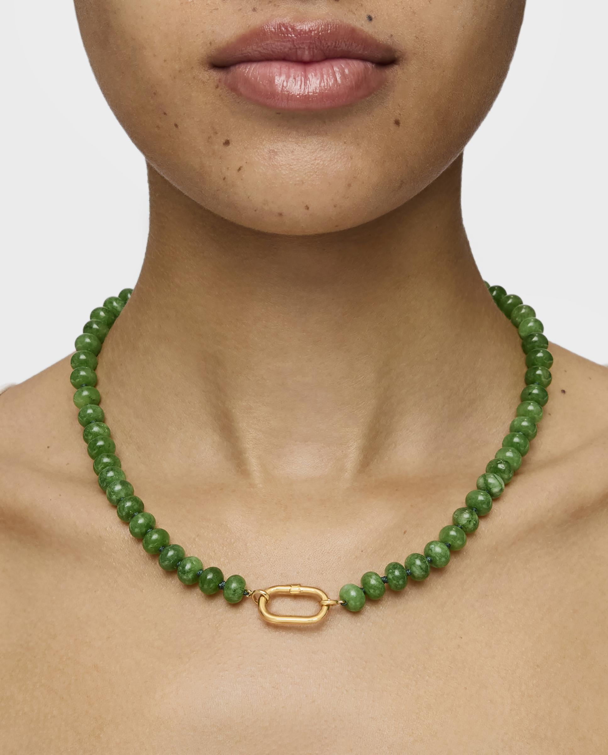 Colar Hold Oval Banhada em Ouro 18 Kt Sobre Prata e Cuarzita Verde-5