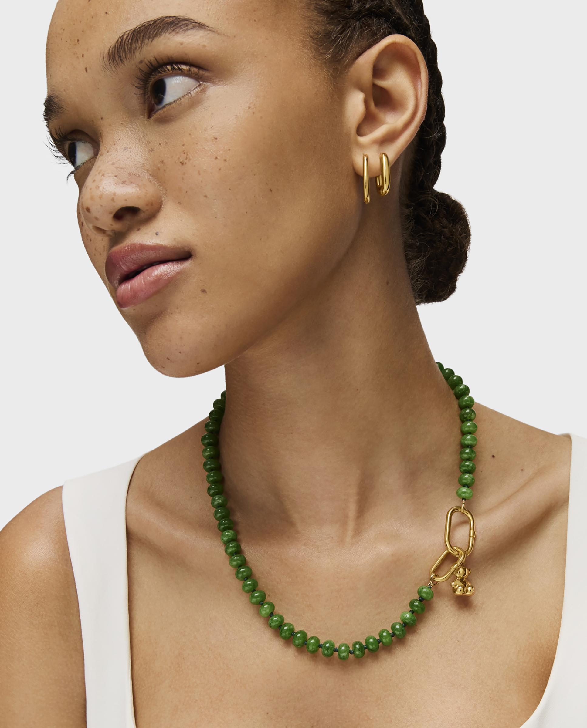 Colar Hold Oval Banhada em Ouro 18 Kt Sobre Prata e Cuarzita Verde-6