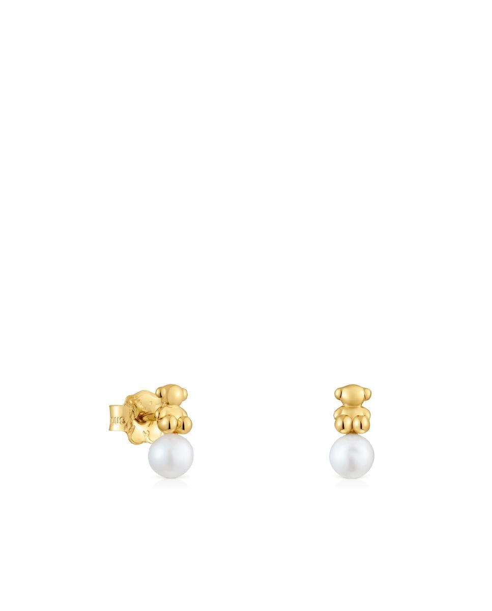 Brincos Bold Bear de Ouro Urso e Pérola Branco-1