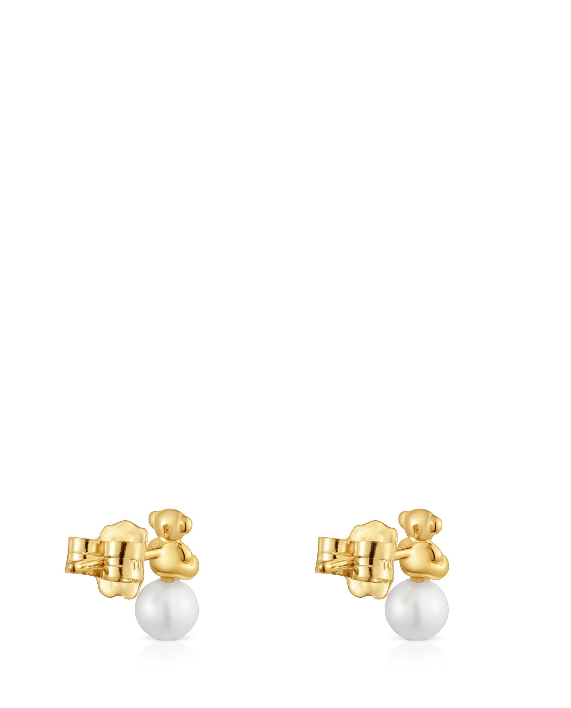Brincos Bold Bear de Ouro Urso e Pérola Branco-3
