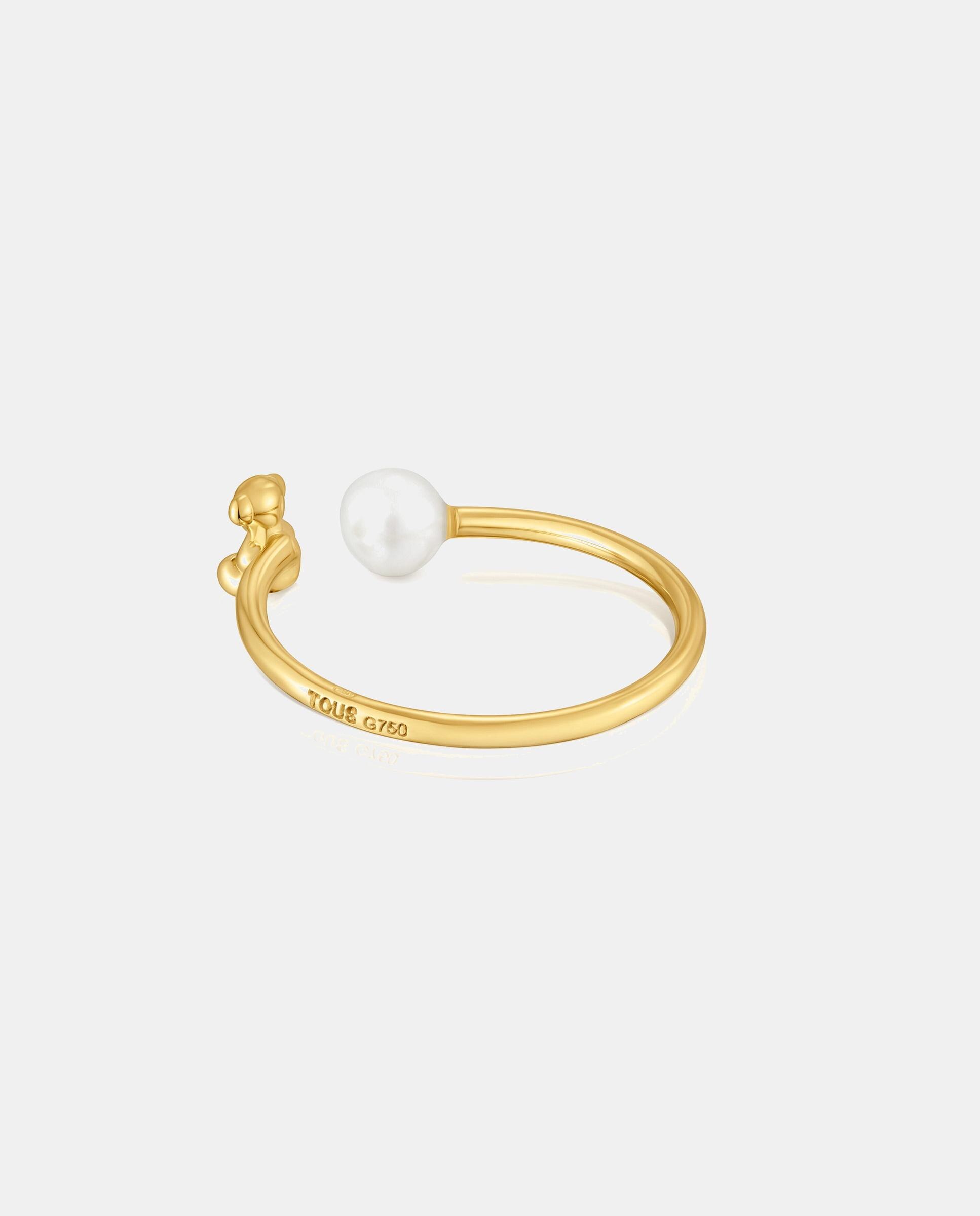 Anel Aberto Urso de Ouro e Pérola Cultivada Bold Bear Branco-2