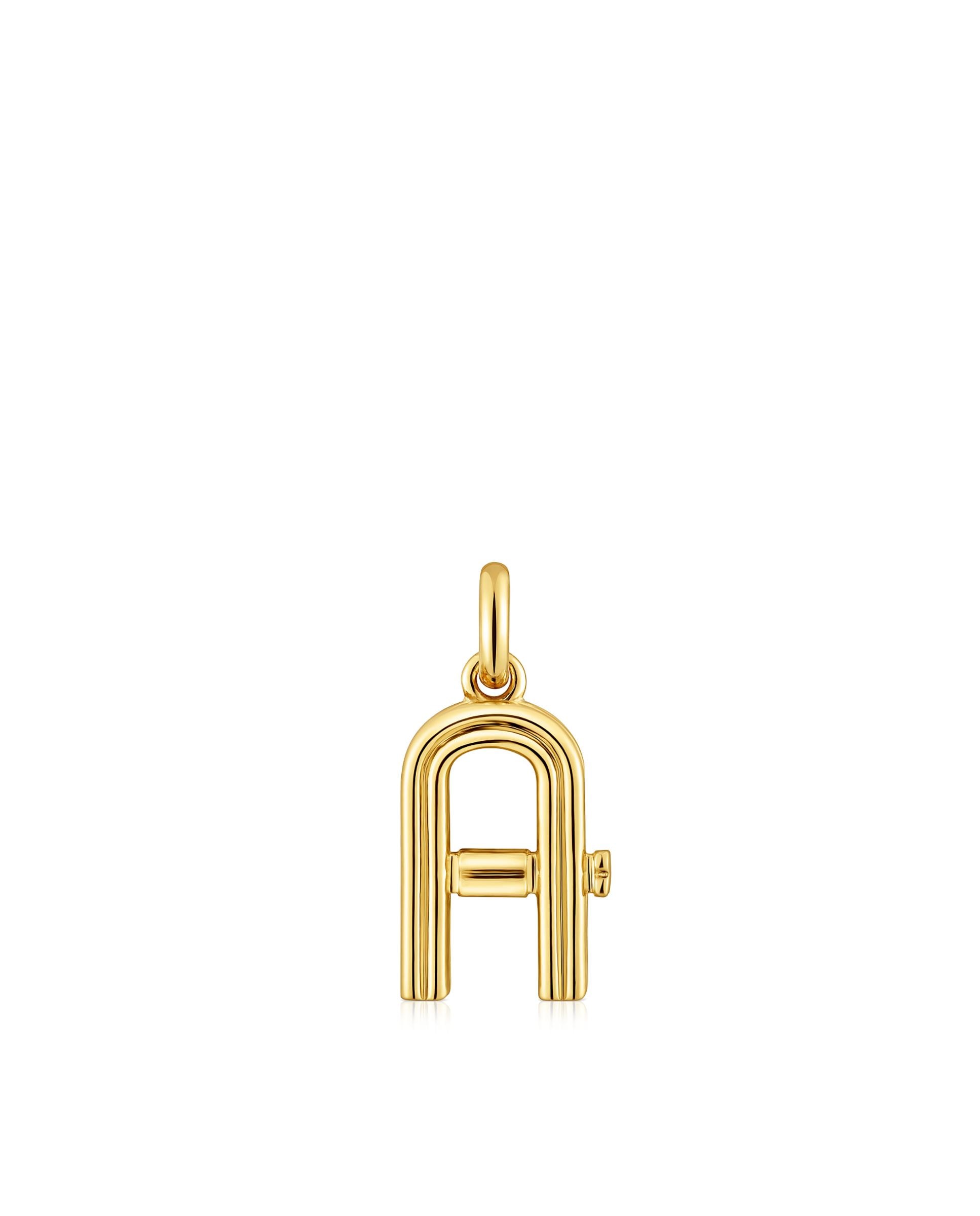 Pendente Alphabet Médio Letra a Banhado em Ouro 18 Kt Sobre Prata Dourado-1