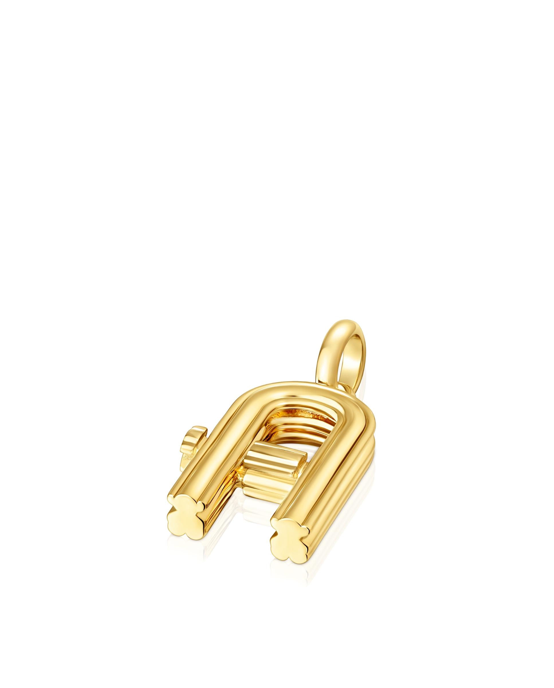 Pendente Alphabet Médio Letra a Banhado em Ouro 18 Kt Sobre Prata Dourado-4