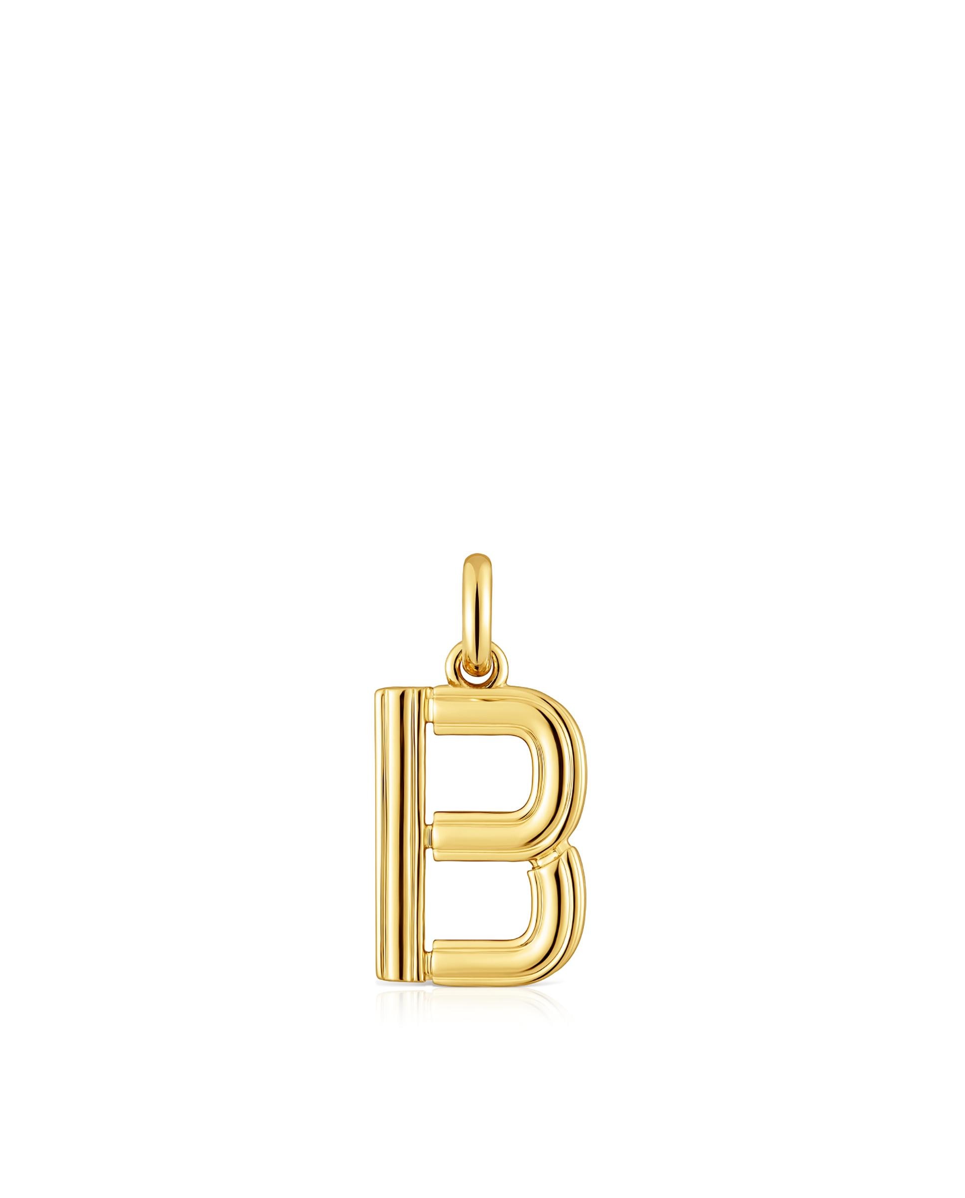Pendente Alphabet Médio Letra B Banhado em Ouro 18 Kt Sobre Prata Dourado-1