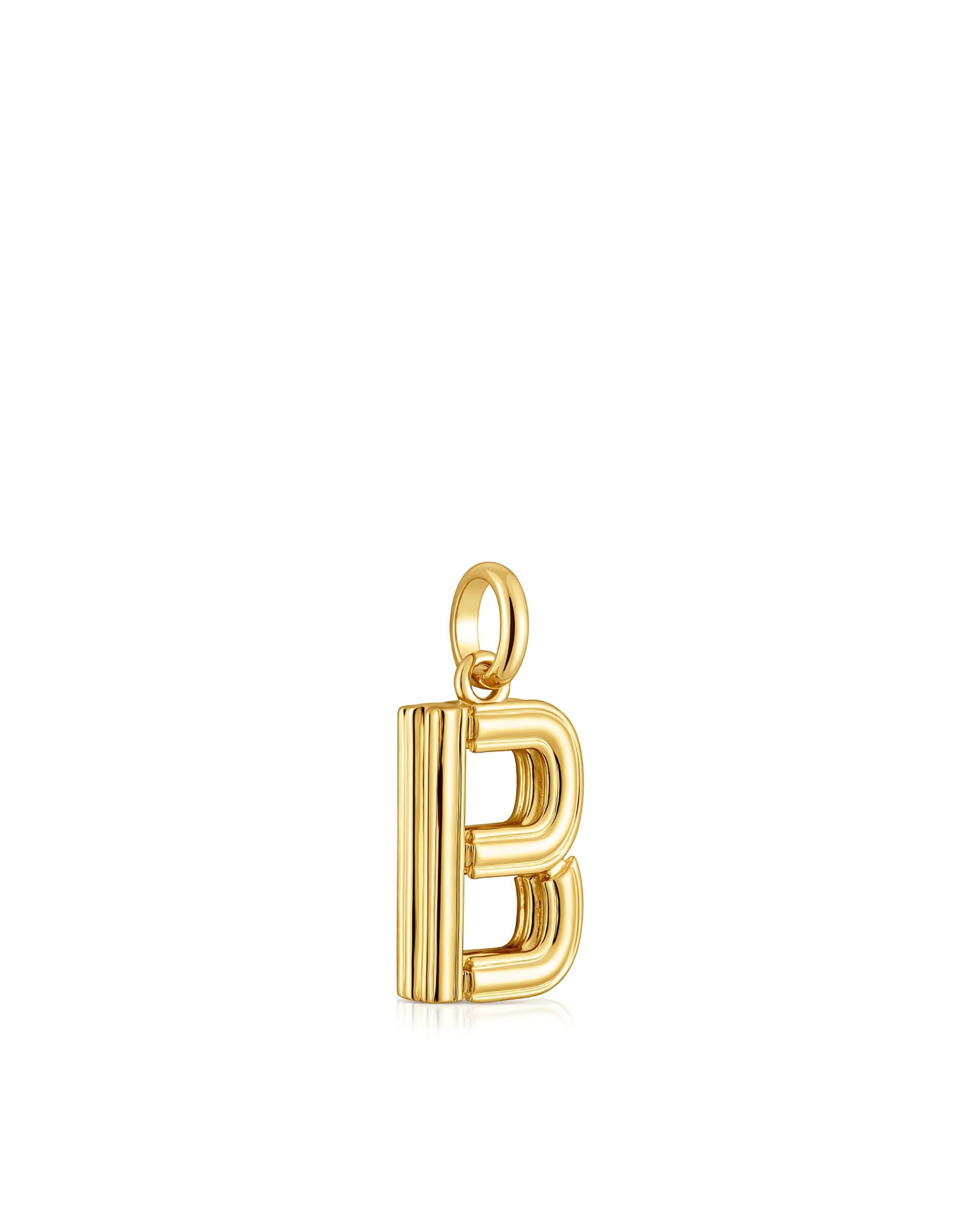 Pendente Alphabet Médio Letra B Banhado em Ouro 18 Kt Sobre Prata Dourado-2