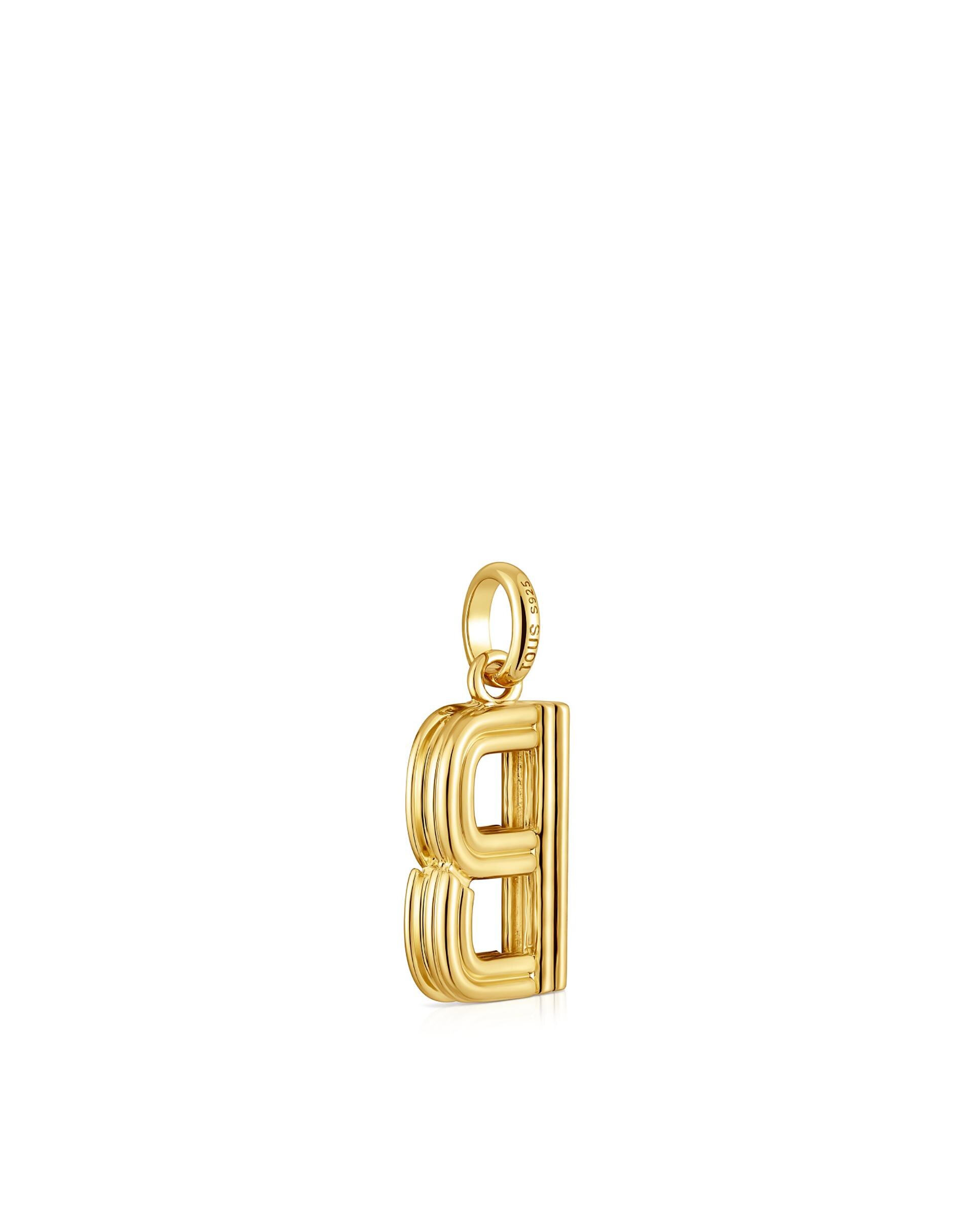Pendente Alphabet Médio Letra B Banhado em Ouro 18 Kt Sobre Prata Dourado-3