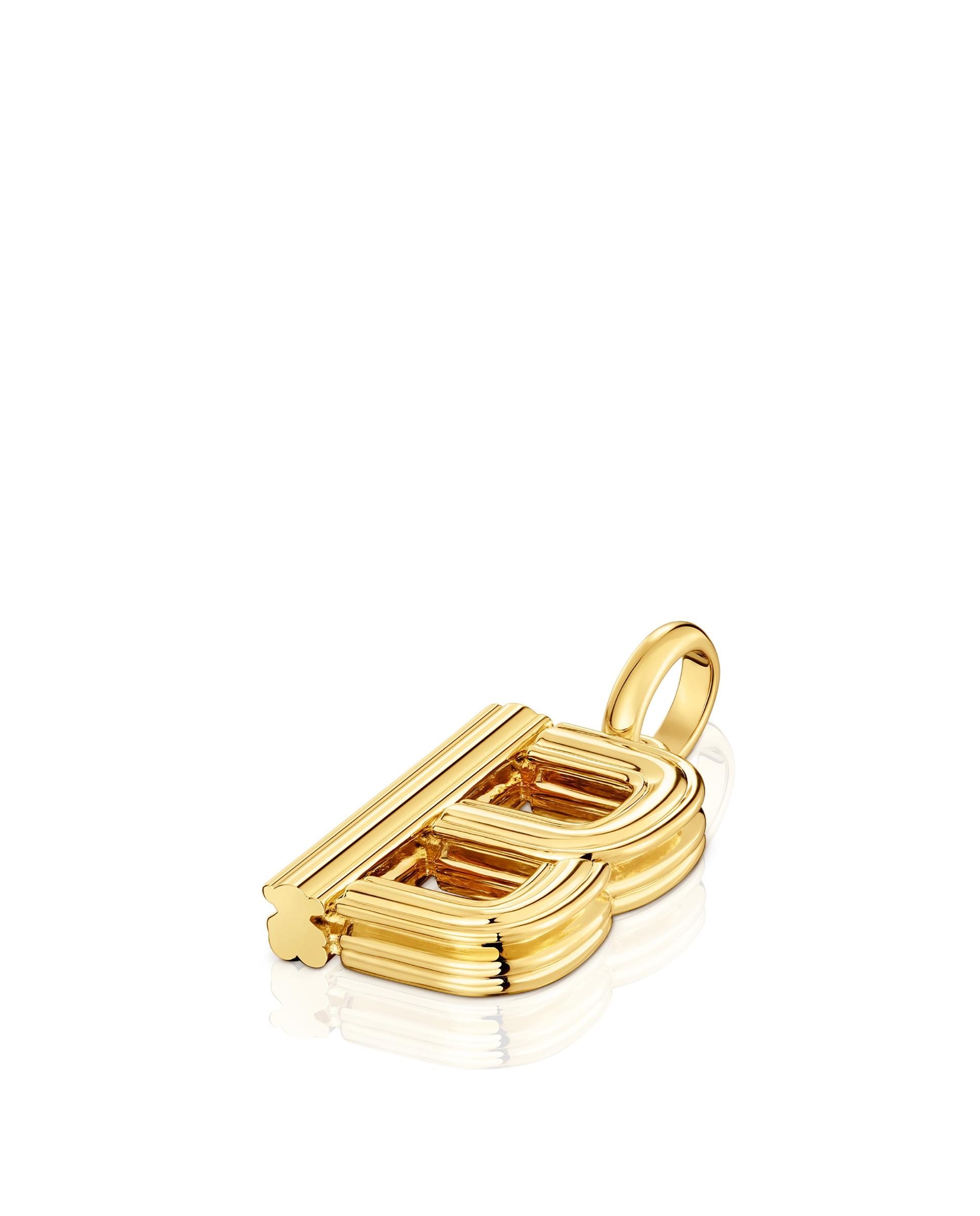 Pendente Alphabet Médio Letra B Banhado em Ouro 18 Kt Sobre Prata Dourado-4