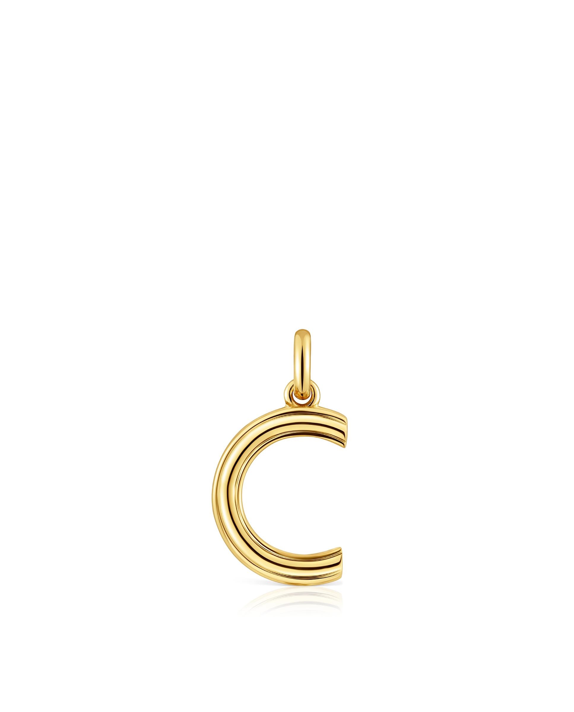 Pendente Alphabet Médio Letra C Banhado em Ouro 18 Kt Sobre Prata Dourado-1