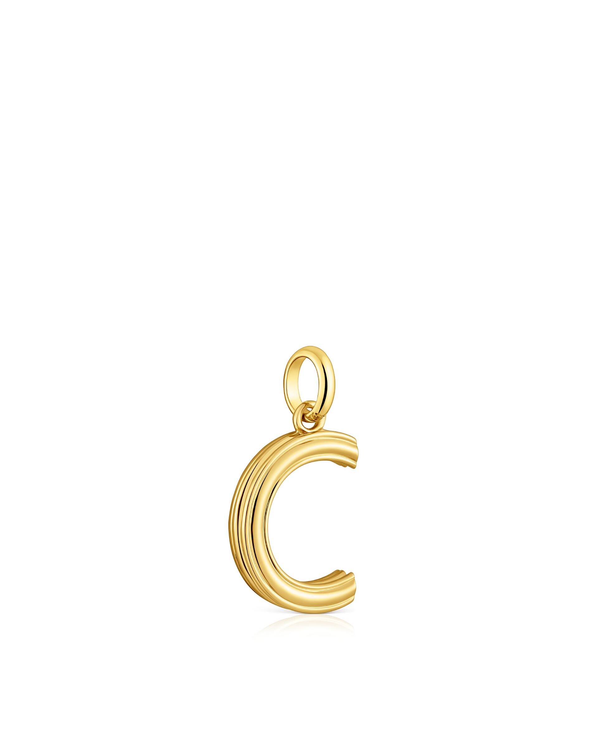 Pendente Alphabet Médio Letra C Banhado em Ouro 18 Kt Sobre Prata Dourado-2