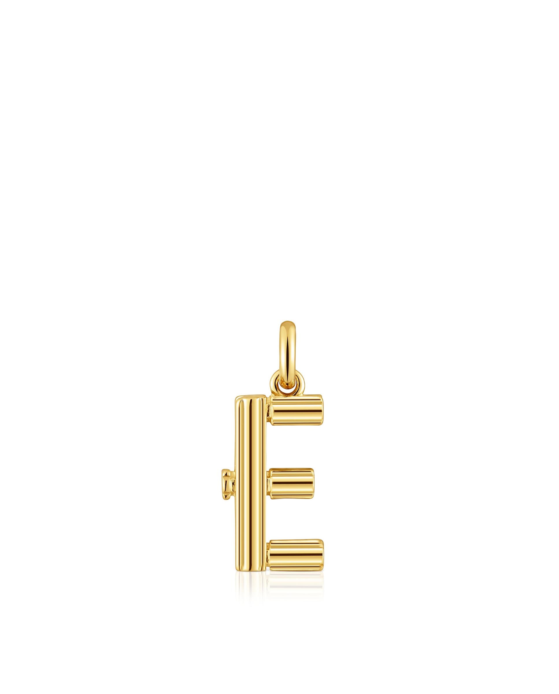 Pendente Alphabet Médio Letra e Banhado em Ouro 18 Kt Sobre Prata Dourado-1