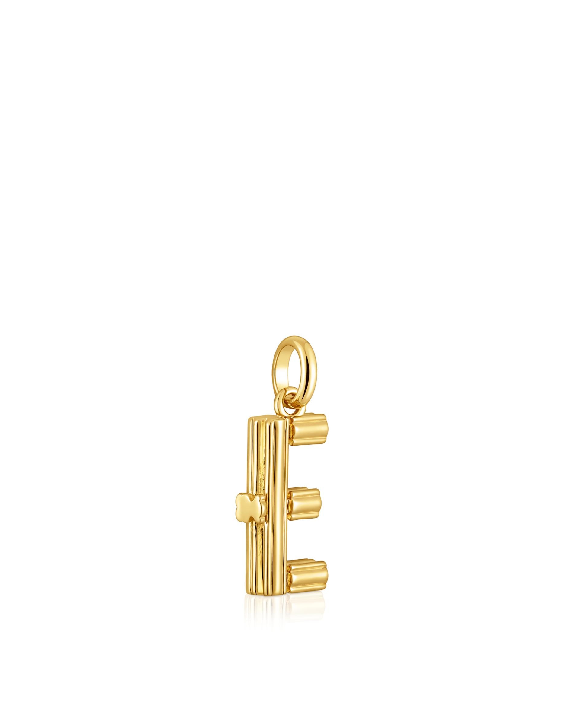 Pendente Alphabet Médio Letra e Banhado em Ouro 18 Kt Sobre Prata Dourado-2
