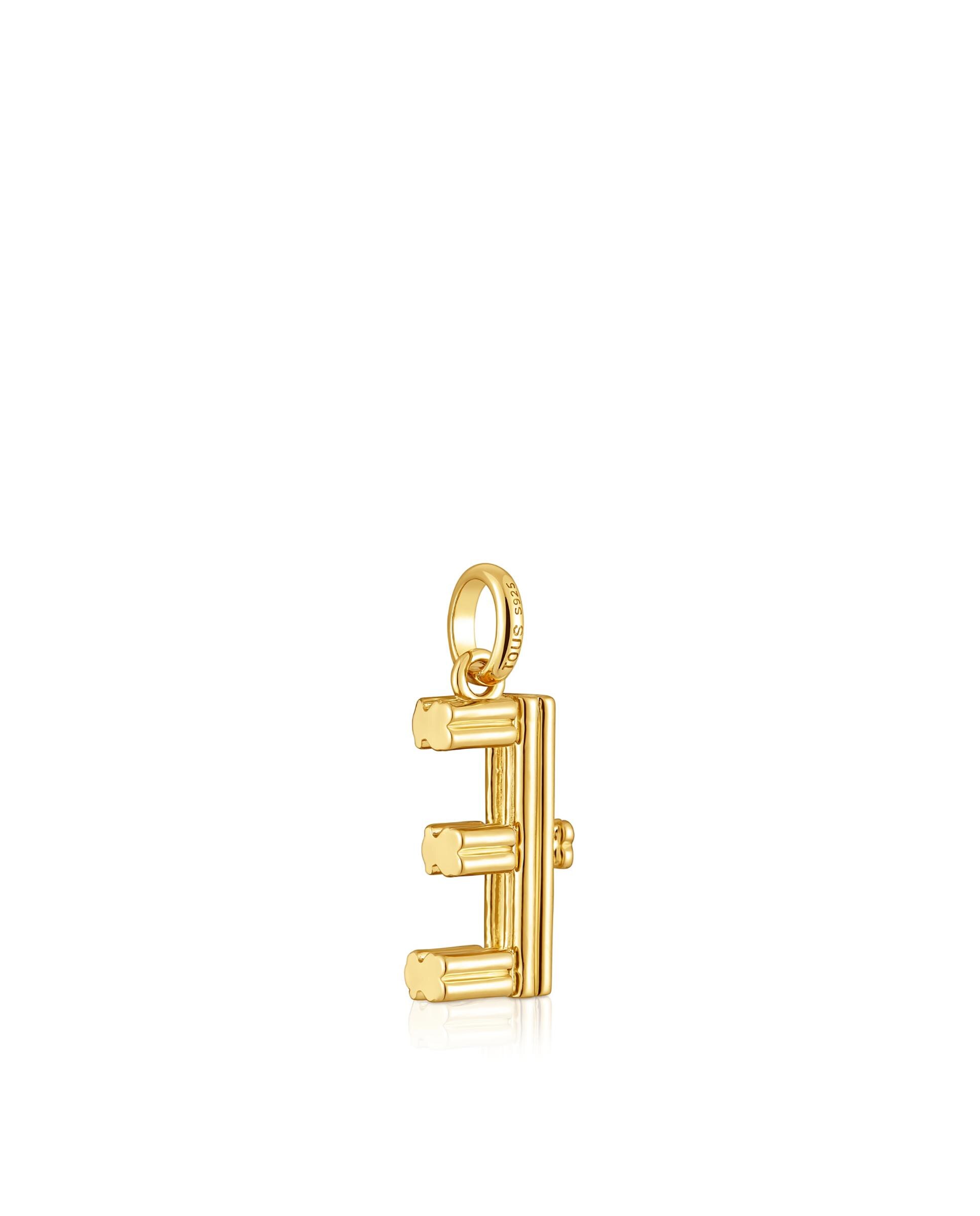 Pendente Alphabet Médio Letra e Banhado em Ouro 18 Kt Sobre Prata Dourado-3