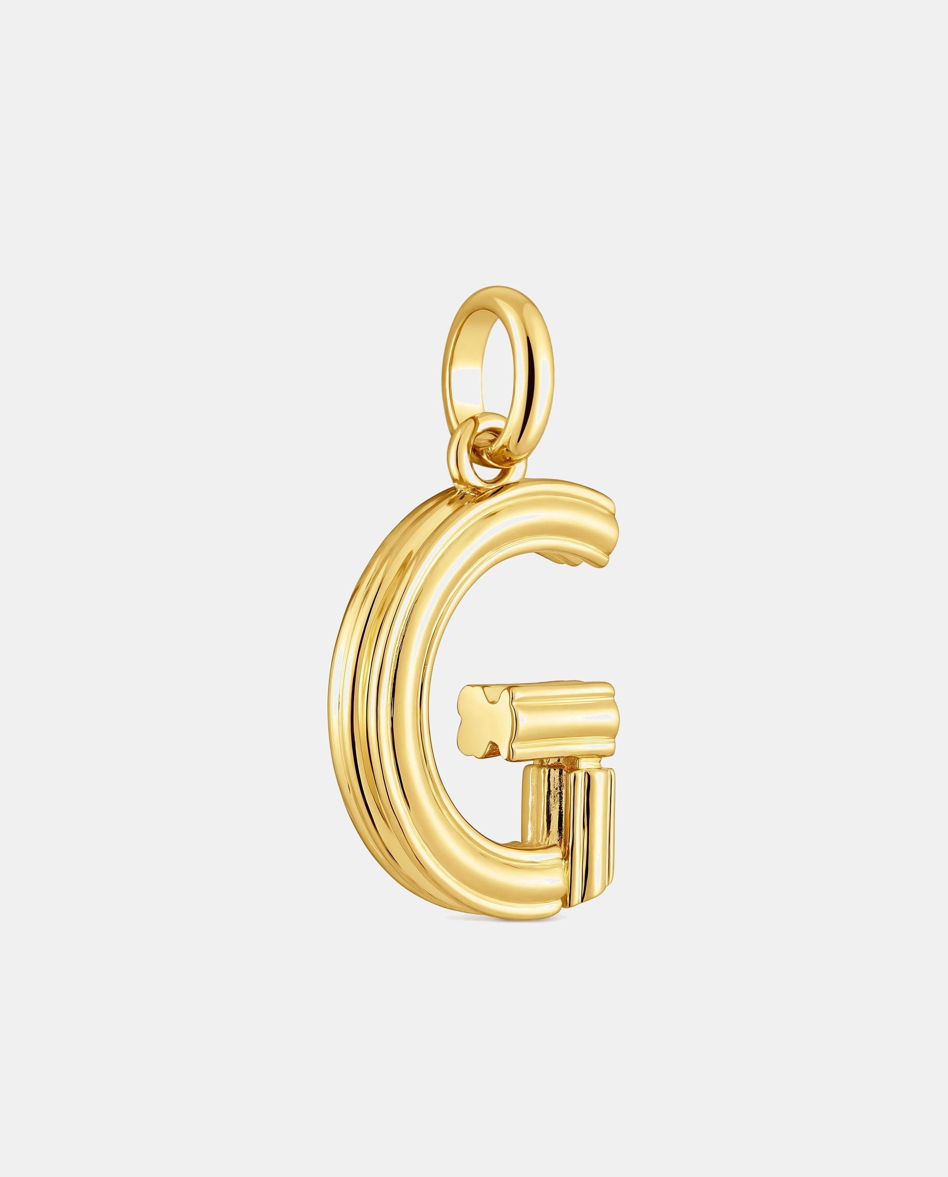 Pendente Alphabet Médio Letra G Banhado a Ouro 18 Kt Sobre Prata Dourado-2