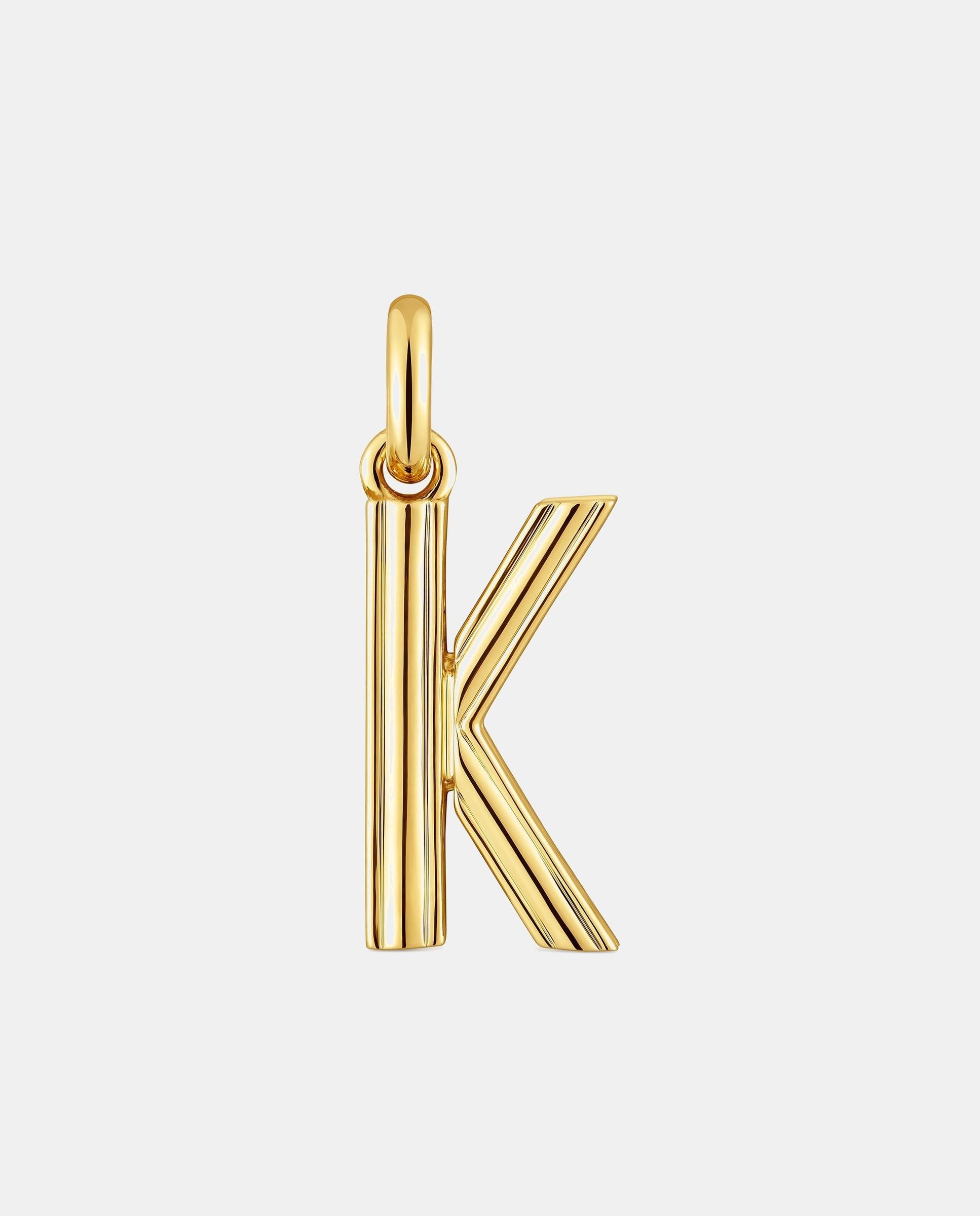 Pendente Alphabet Médio Letra K Banhado a Ouro 18 Kt Sobre Prata Dourado-1