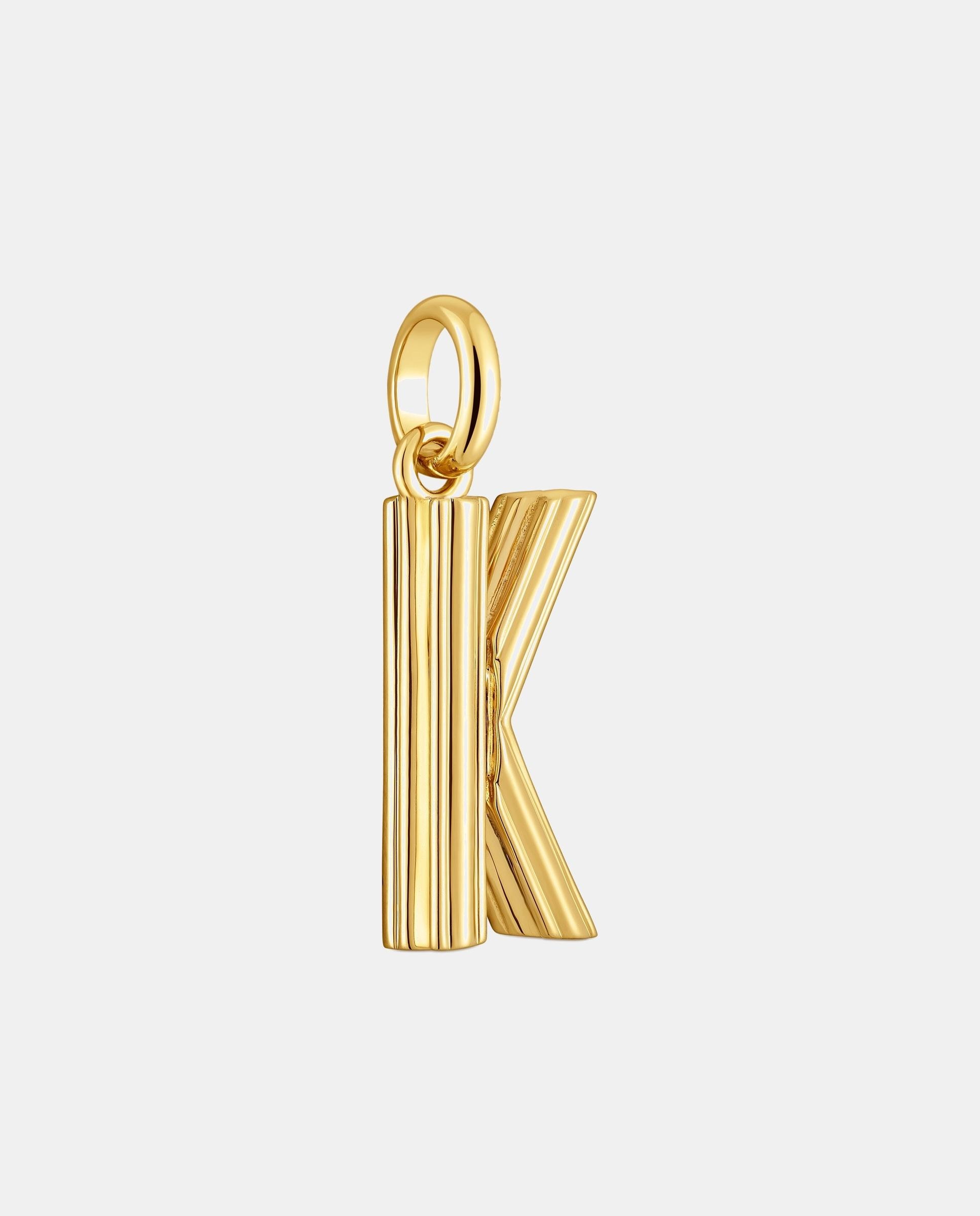Pendente Alphabet Médio Letra K Banhado a Ouro 18 Kt Sobre Prata Dourado-2