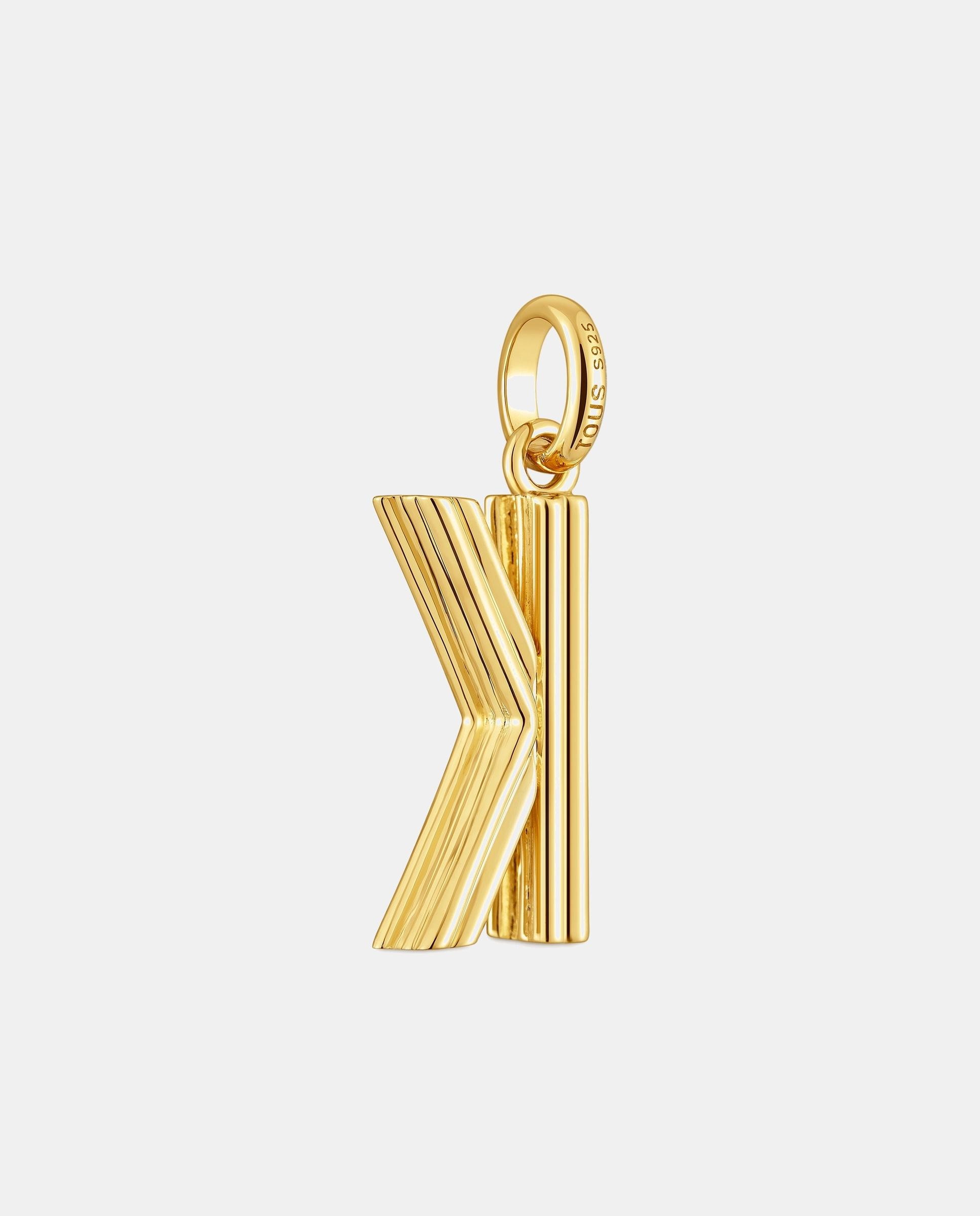 Pendente Alphabet Médio Letra K Banhado a Ouro 18 Kt Sobre Prata Dourado-3
