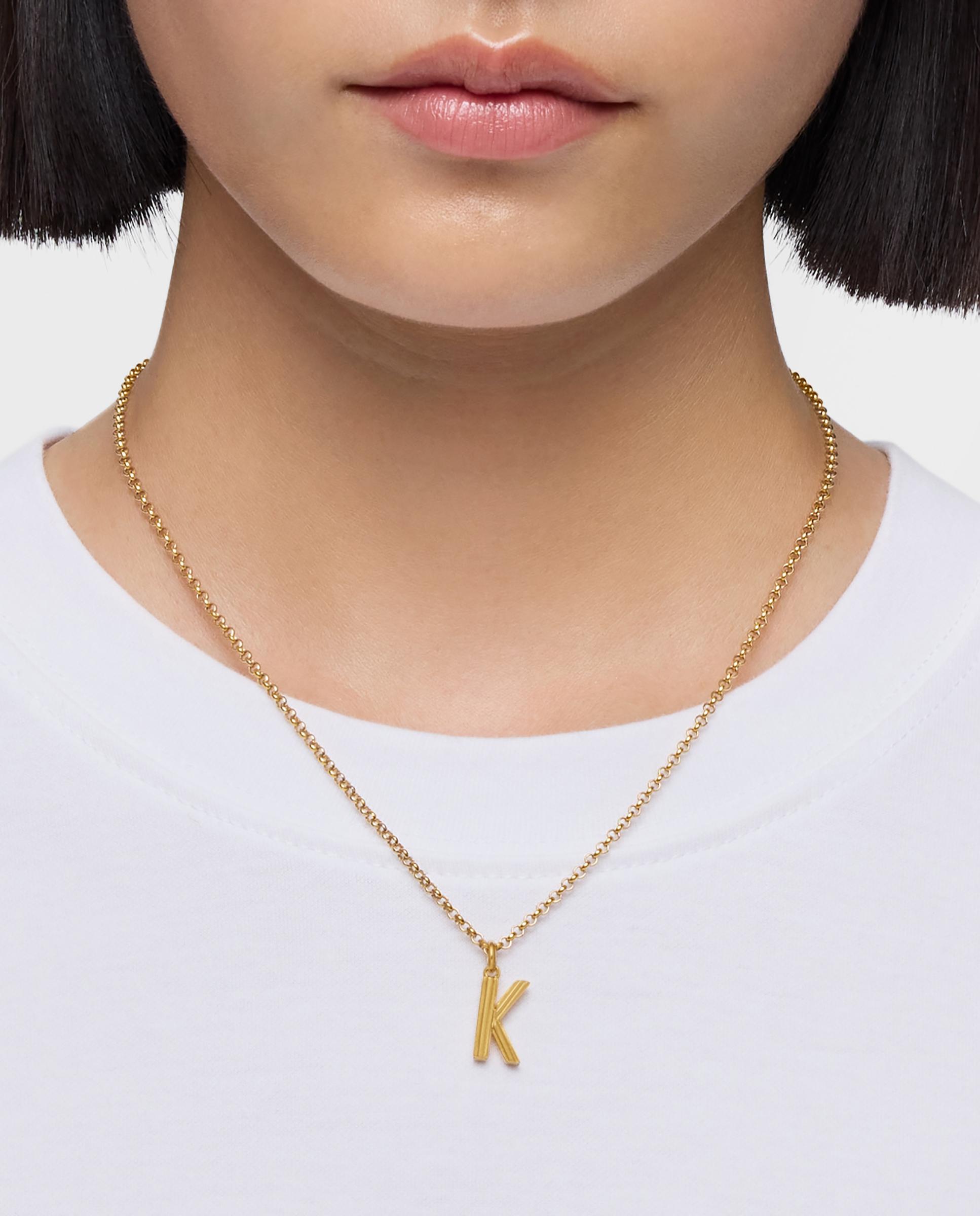 Pendente Alphabet Médio Letra K Banhado a Ouro 18 Kt Sobre Prata Dourado-4