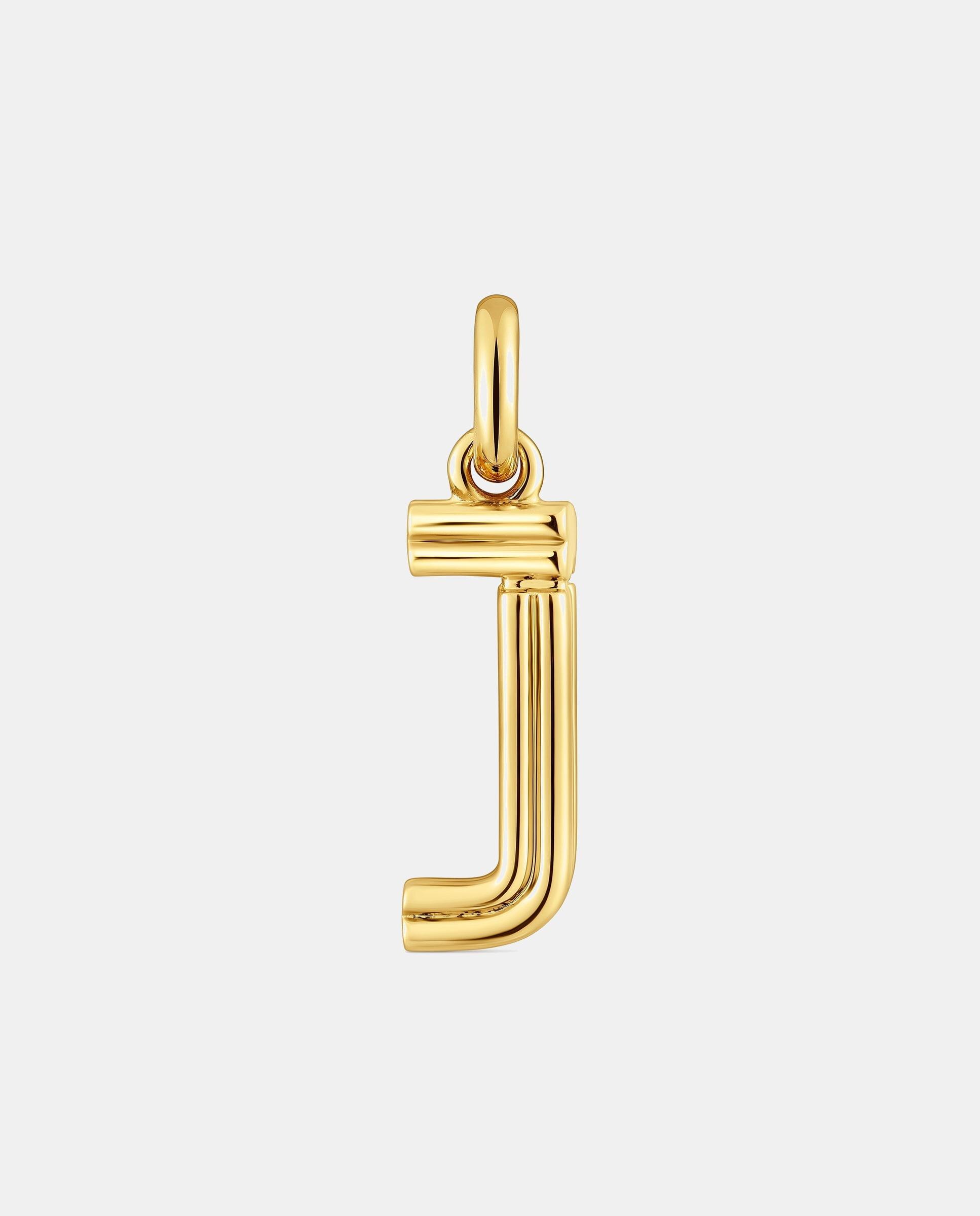Pendente Alphabet Médio Letra J Banhado a Ouro 18 Kt Sobre Prata Dourado-1
