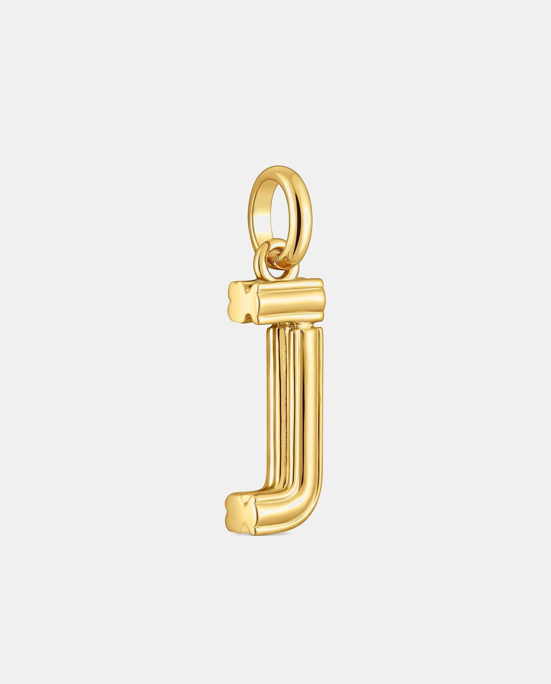 Pendente Alphabet Médio Letra J Banhado a Ouro 18 Kt Sobre Prata Dourado-2