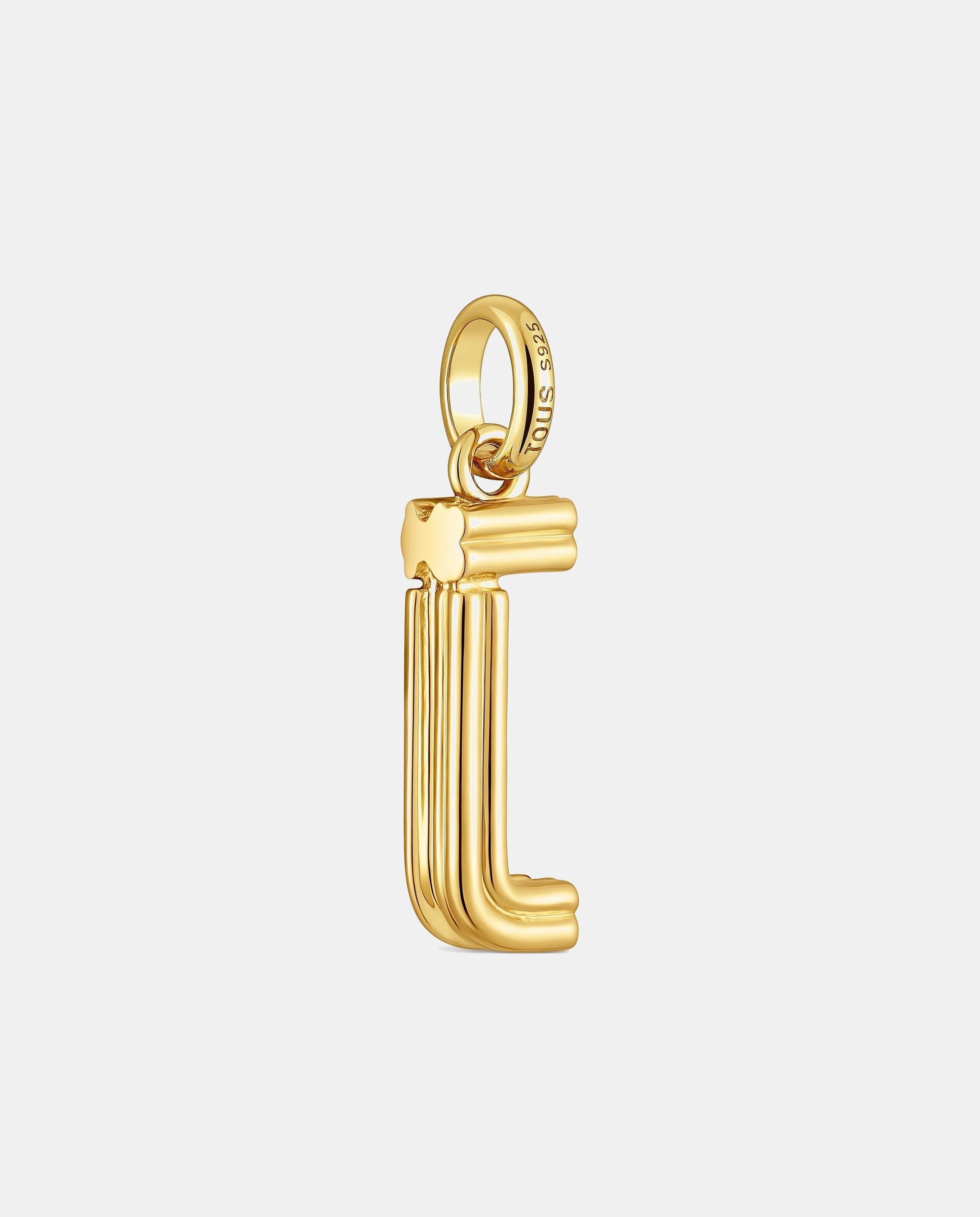 Pendente Alphabet Médio Letra J Banhado a Ouro 18 Kt Sobre Prata Dourado-3