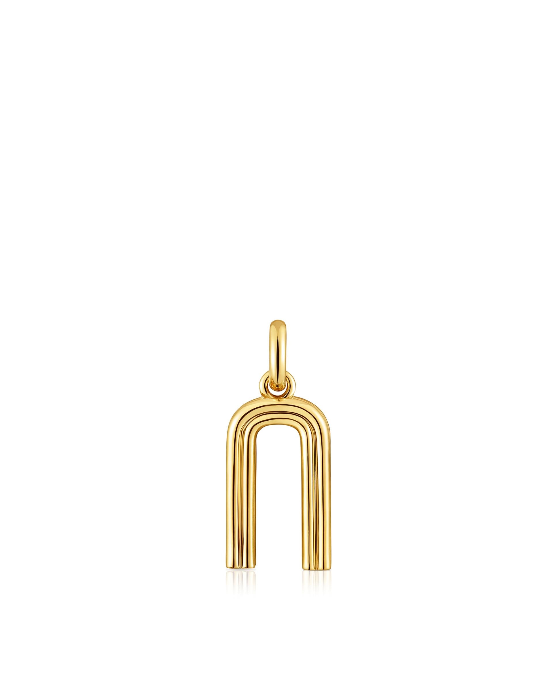 Pendentes Alphabet Médio Letra N Banhado em Ouro 18 Kt Sobre Prata Dourado-1