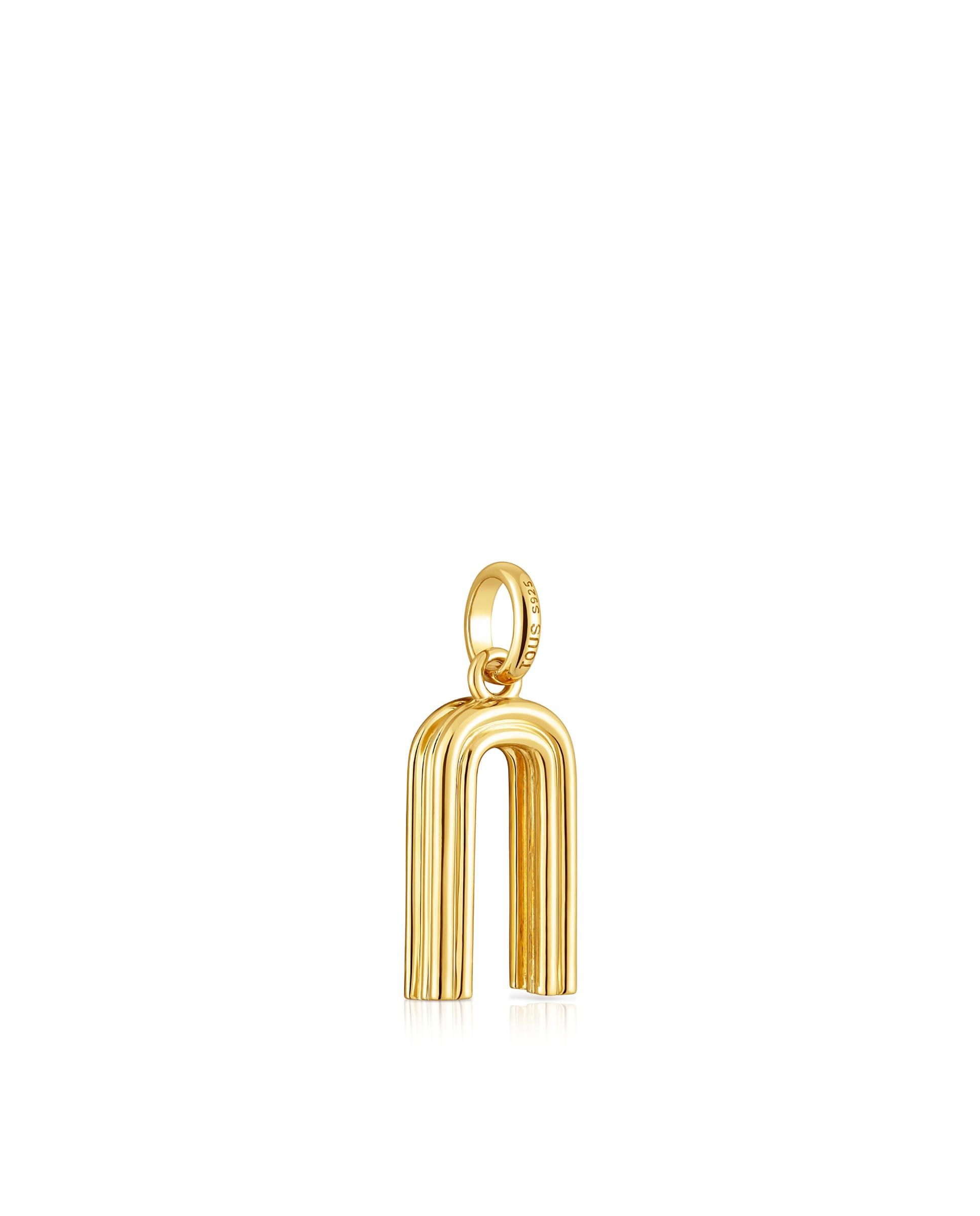 Pendentes Alphabet Médio Letra N Banhado em Ouro 18 Kt Sobre Prata Dourado-3