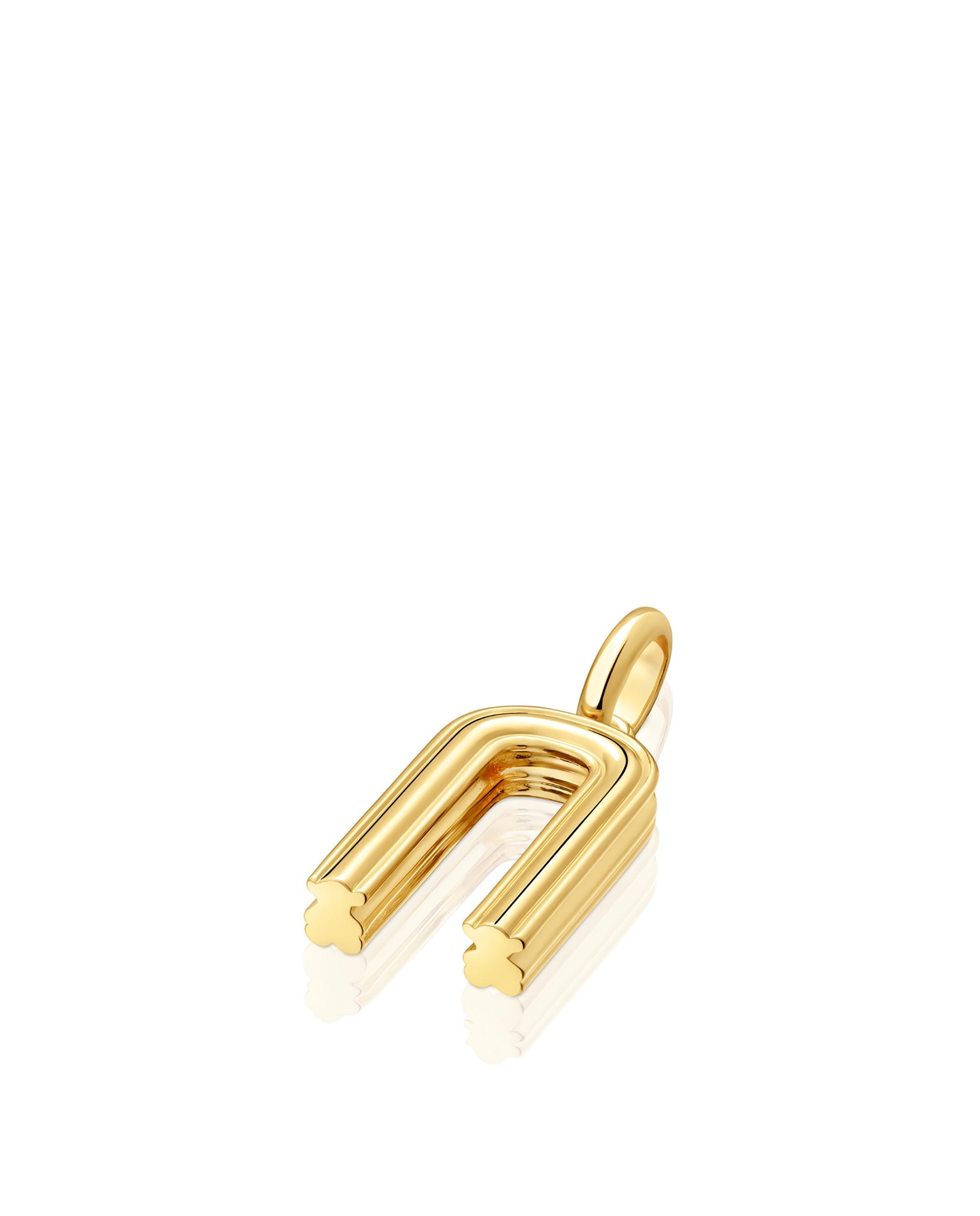 Pendentes Alphabet Médio Letra N Banhado em Ouro 18 Kt Sobre Prata Dourado-4
