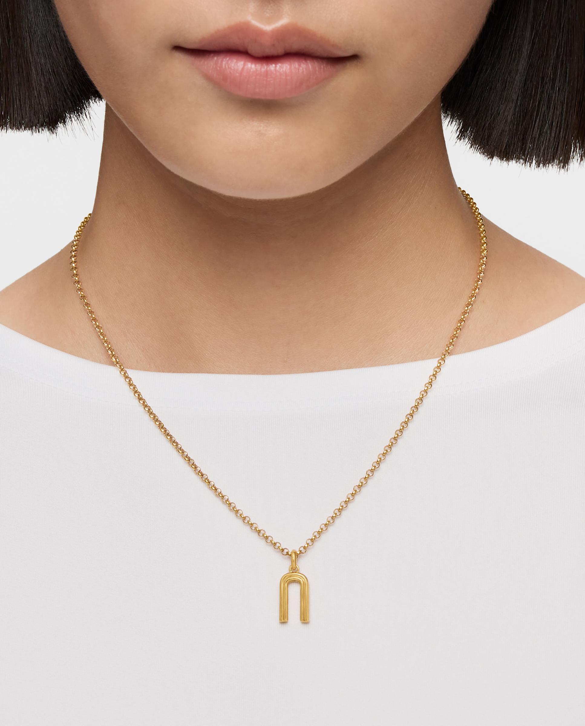 Pendentes Alphabet Médio Letra N Banhado em Ouro 18 Kt Sobre Prata Dourado-5