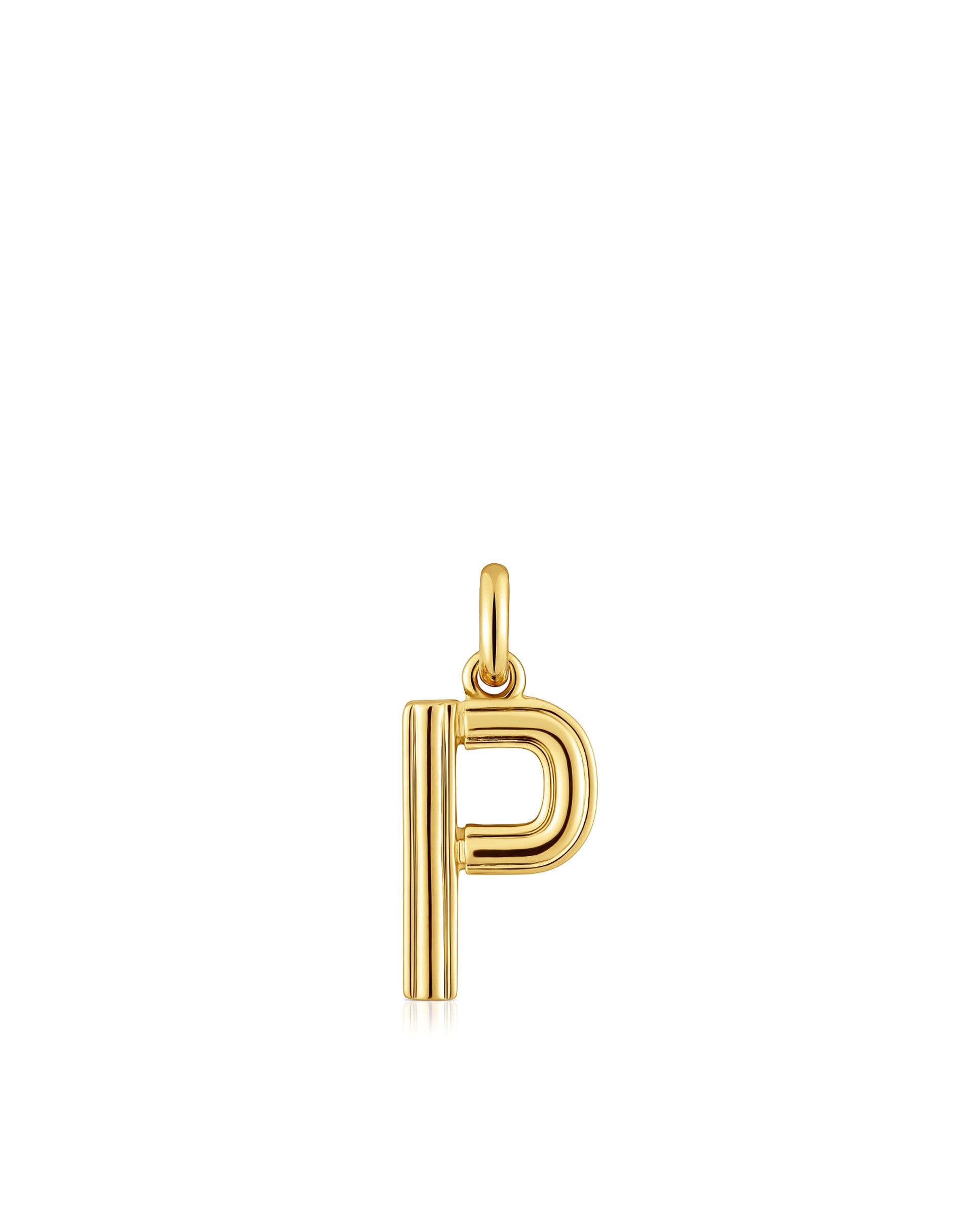 Pendente Alphabet Médio Letra P Banhado em Ouro 18 Kt Sobre Prata Dourado-1