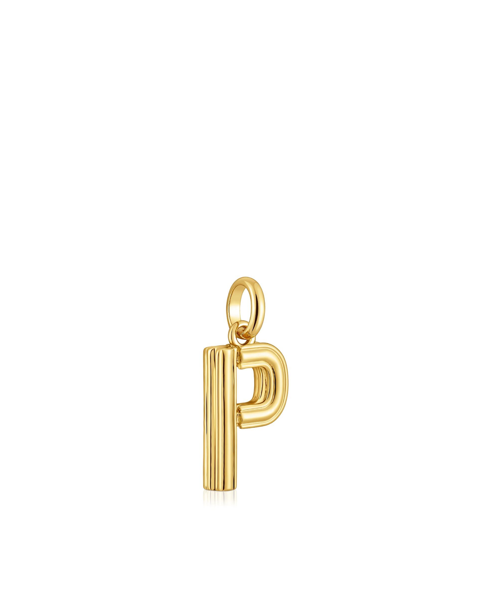 Pendente Alphabet Médio Letra P Banhado em Ouro 18 Kt Sobre Prata Dourado-2