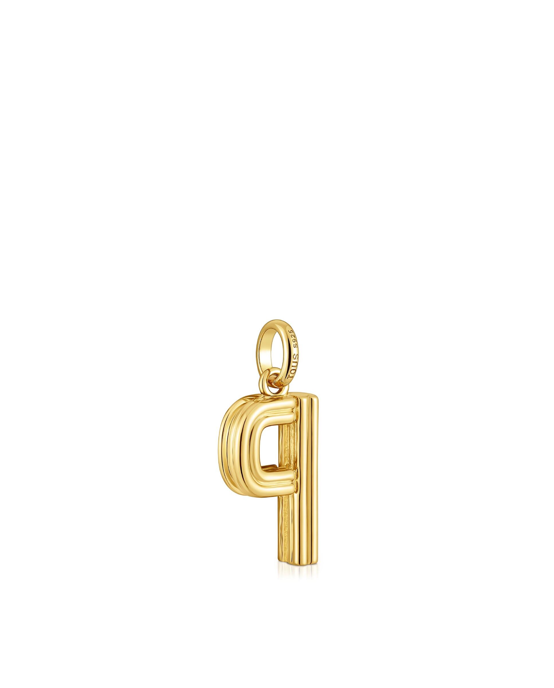 Pendente Alphabet Médio Letra P Banhado em Ouro 18 Kt Sobre Prata Dourado-3