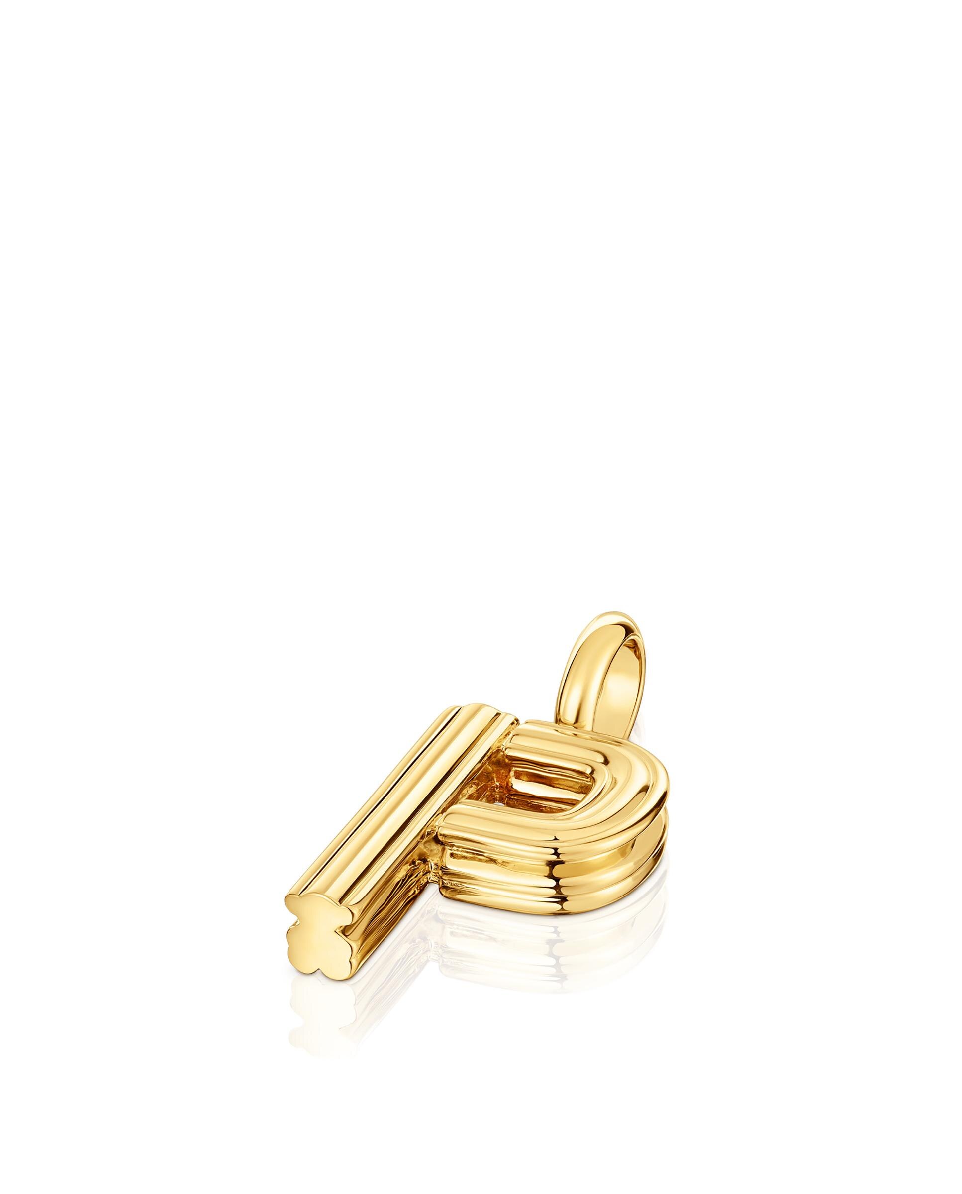 Pendente Alphabet Médio Letra P Banhado em Ouro 18 Kt Sobre Prata Dourado-4