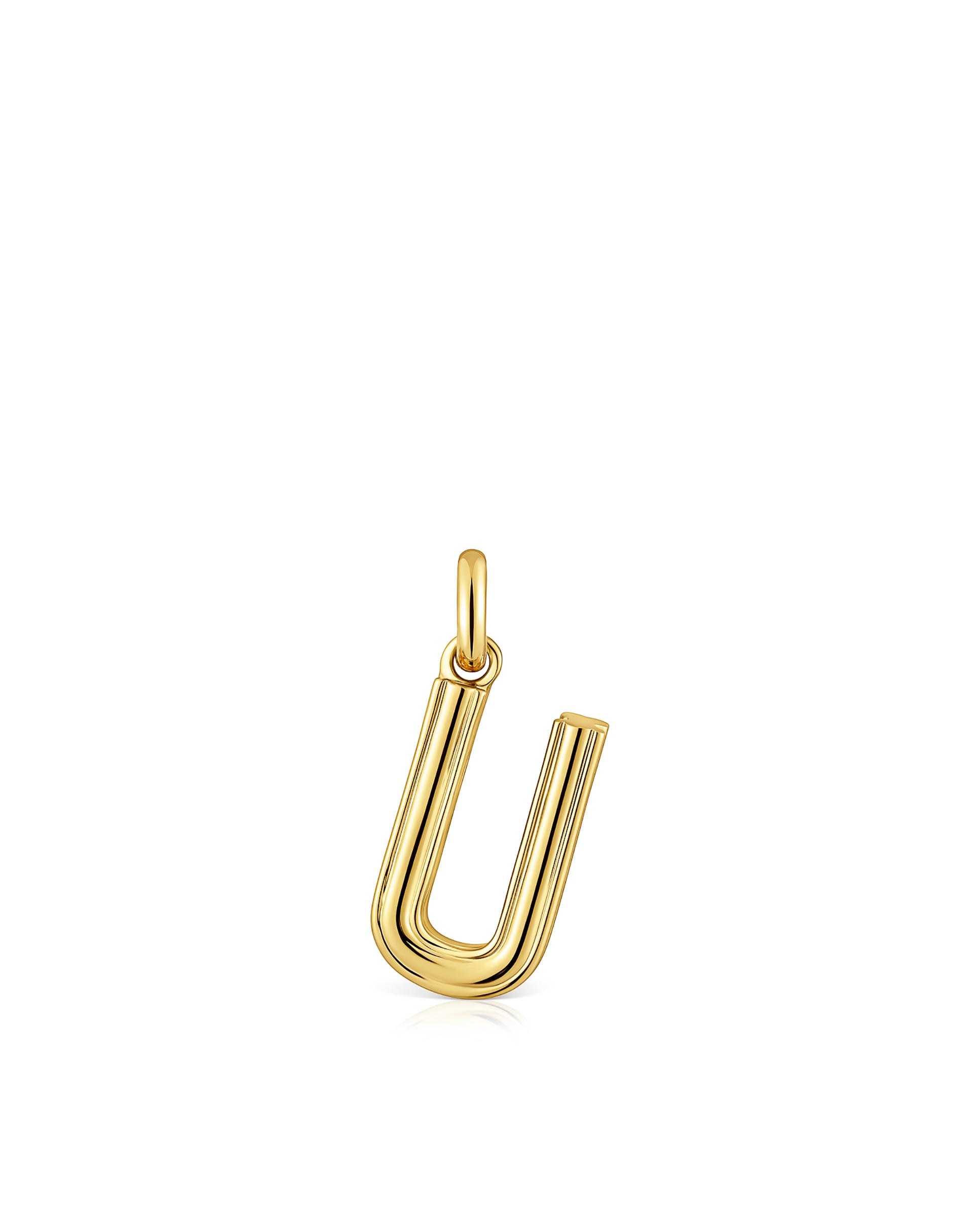 Pendentes Alphabet Médio Letra U Banhado em Ouro 18 Kt Sobre Prata Dourado-1