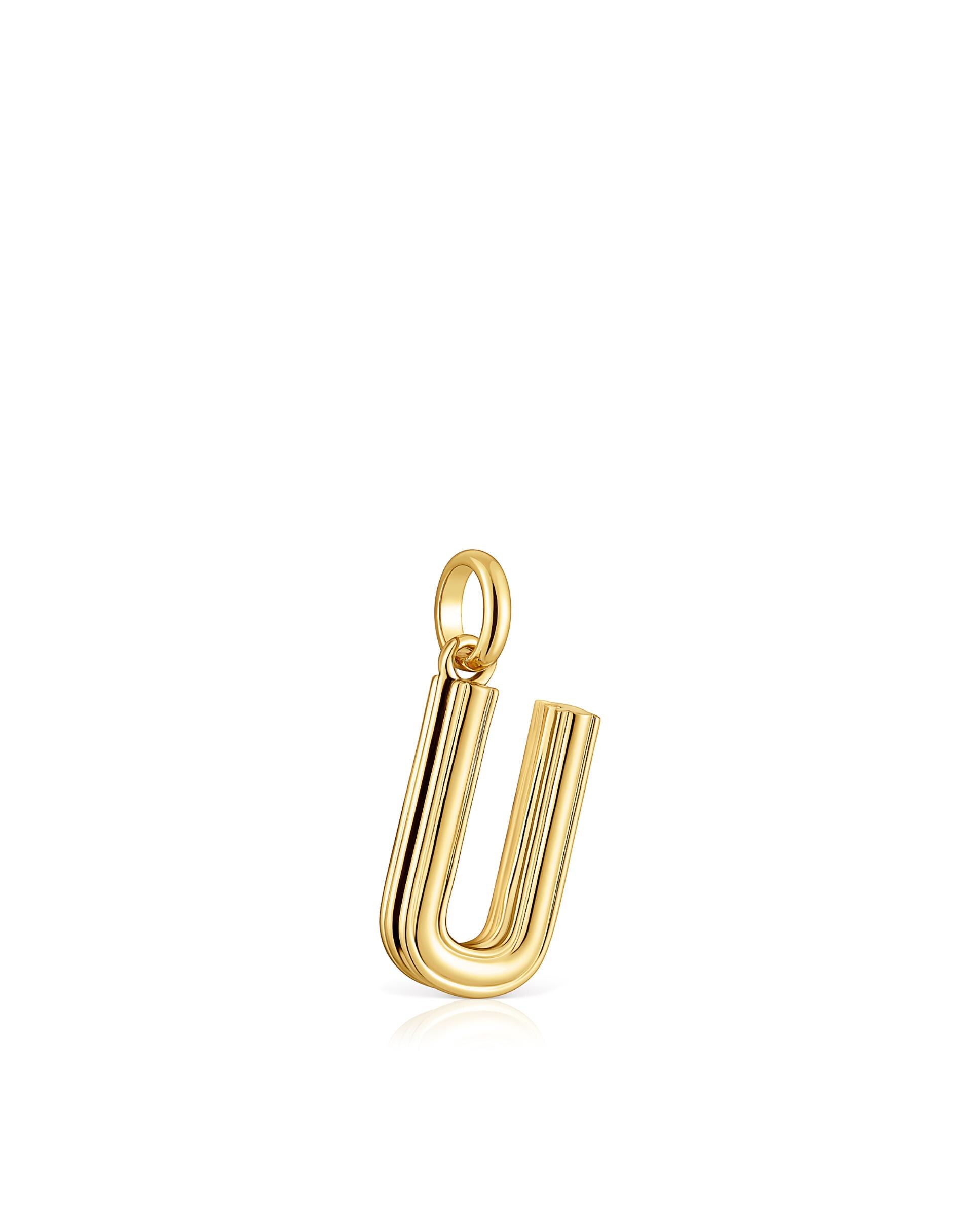 Pendentes Alphabet Médio Letra U Banhado em Ouro 18 Kt Sobre Prata Dourado-2