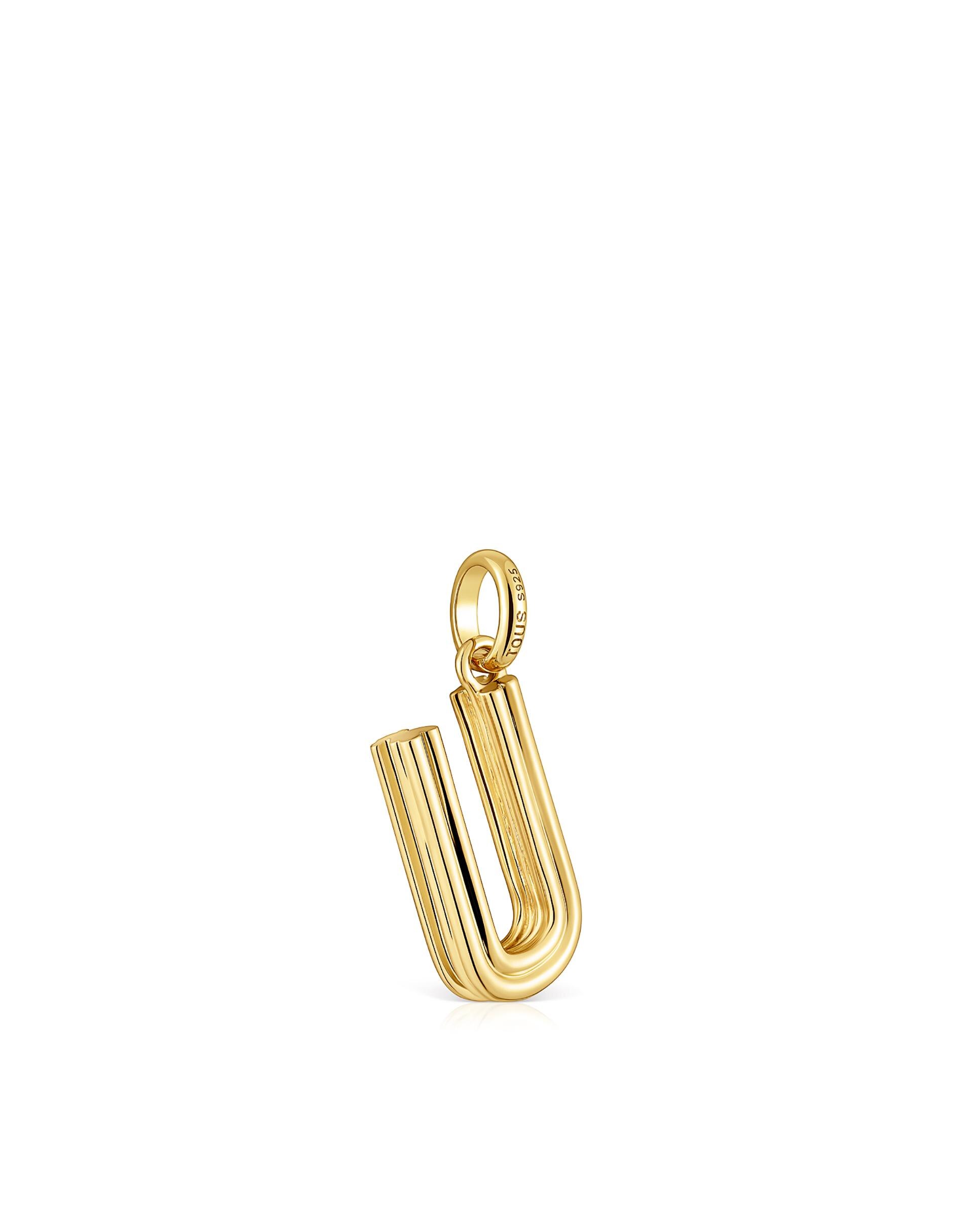 Pendentes Alphabet Médio Letra U Banhado em Ouro 18 Kt Sobre Prata Dourado-3