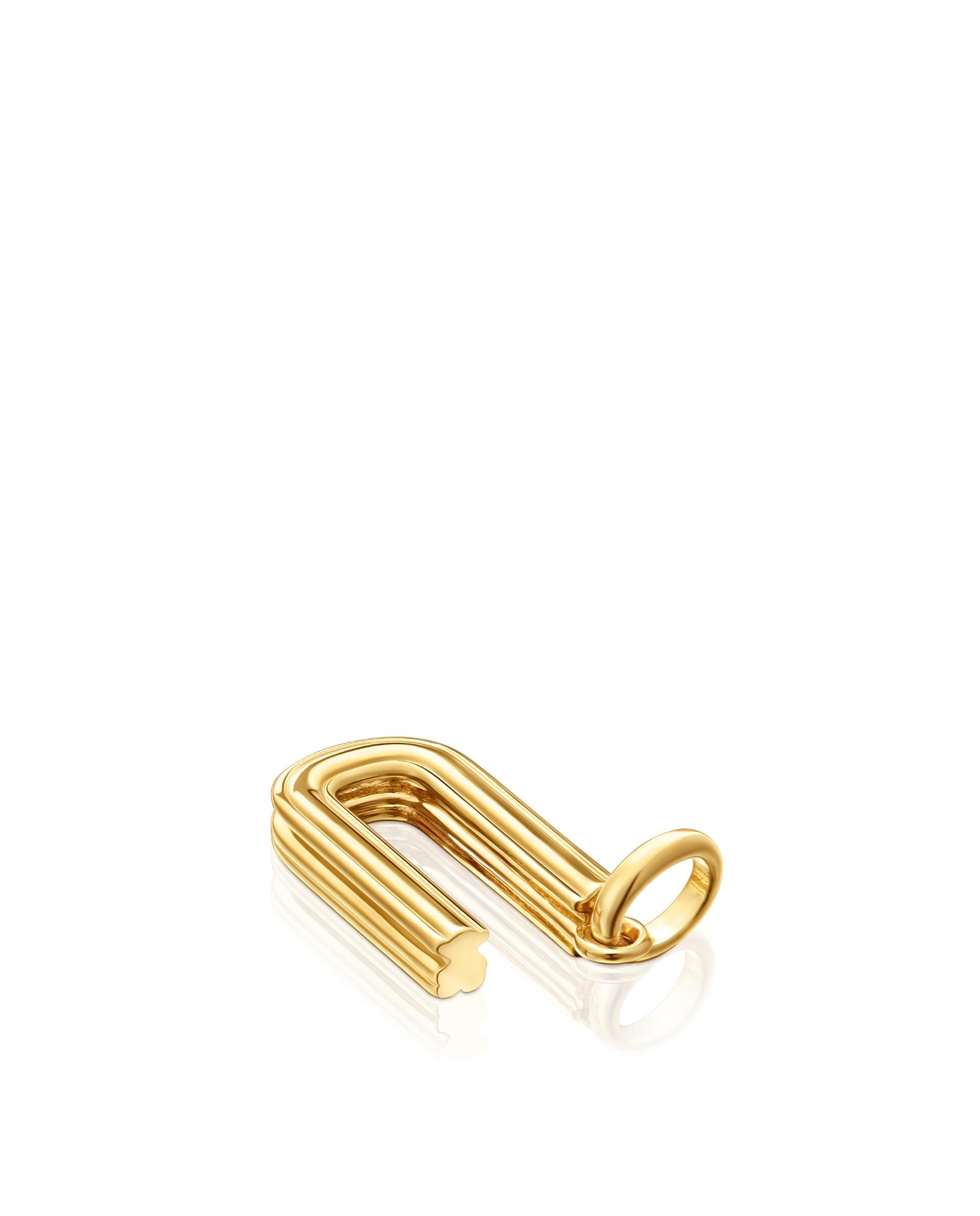 Pendentes Alphabet Médio Letra U Banhado em Ouro 18 Kt Sobre Prata Dourado-4