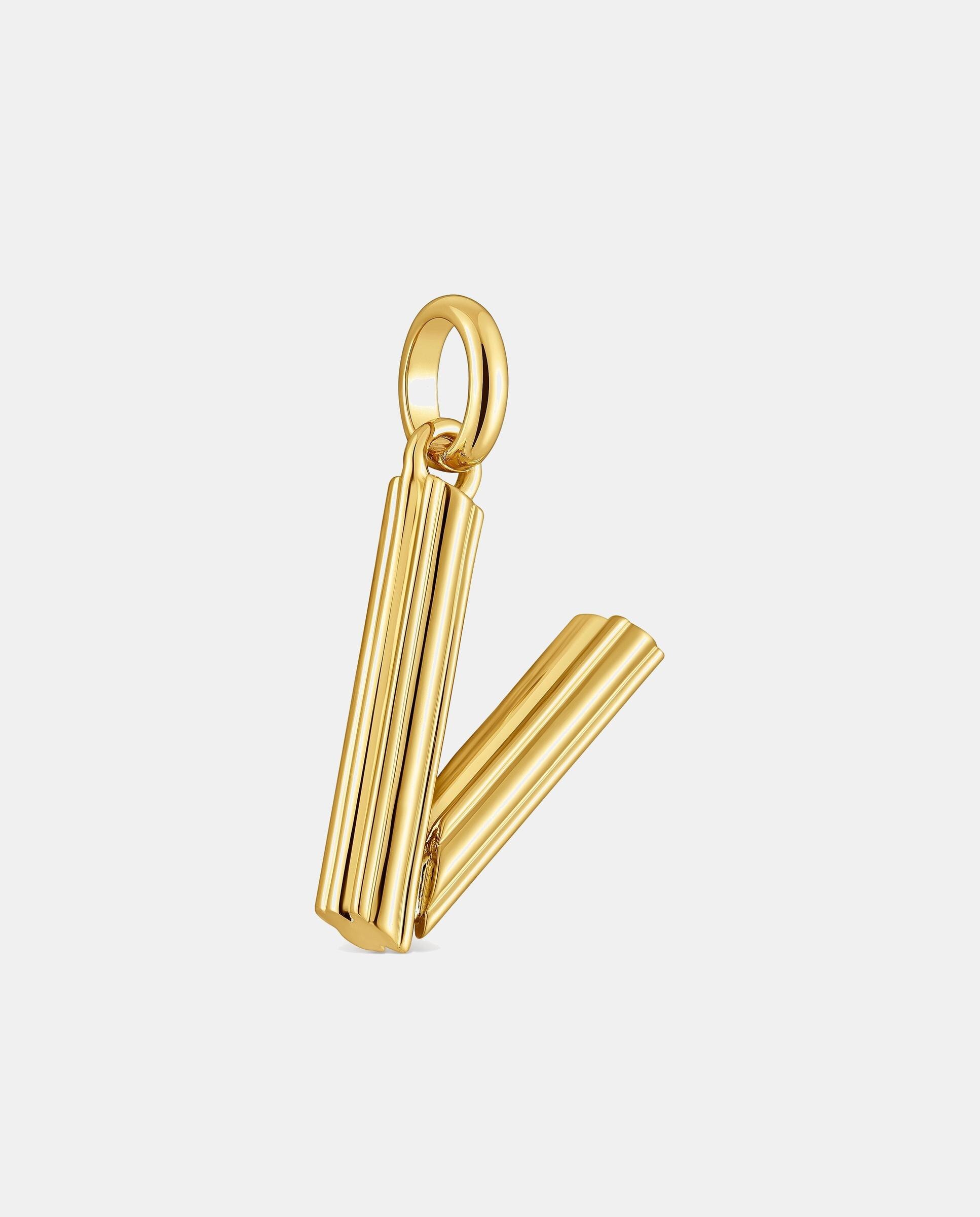 Pendente Alphabet Médio Letra V Banhado a Ouro 18 Kt Sobre Prata Dourado-2