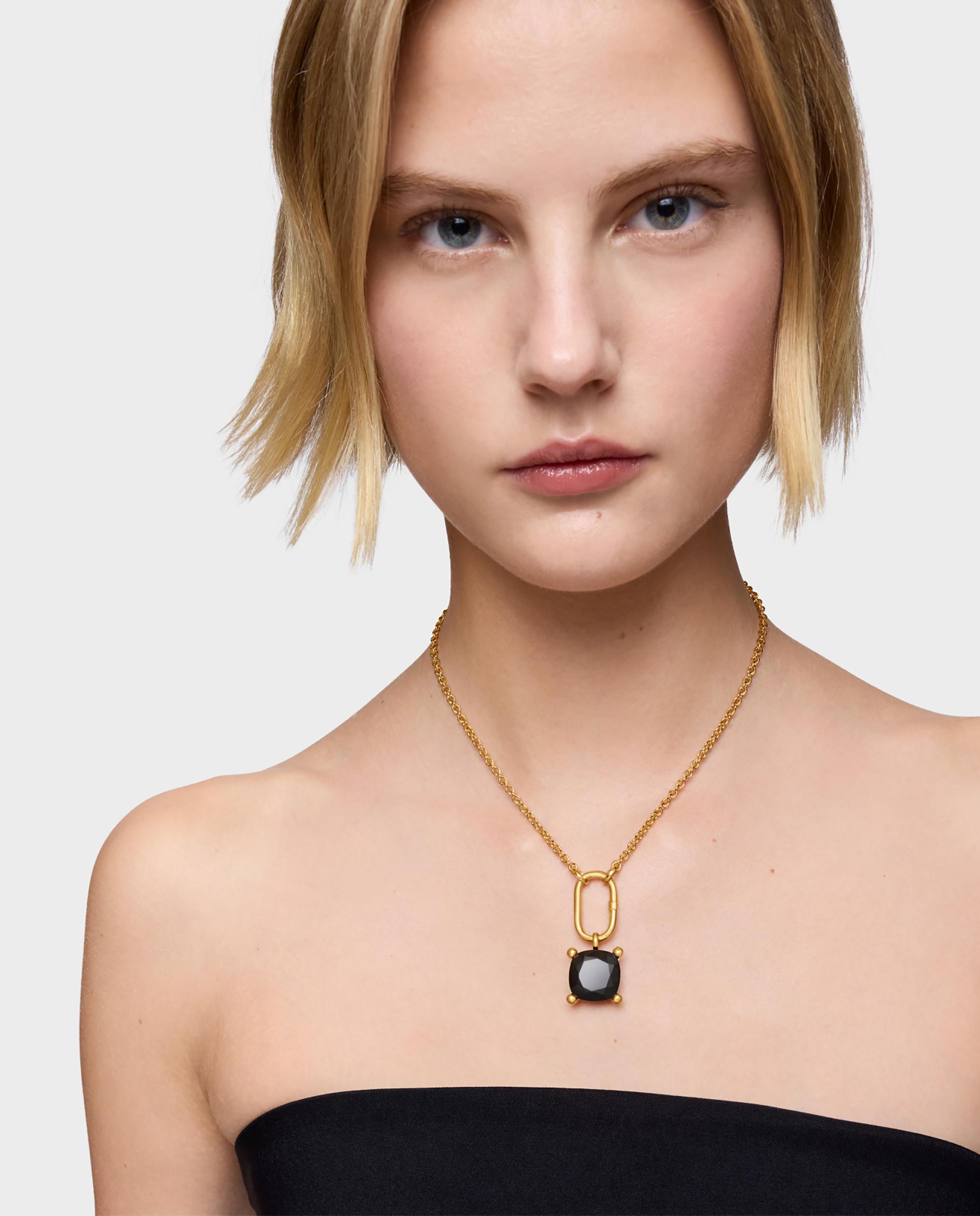 Pendente em Black Grande Banhado em Ouro 18 Kt Sobre Prata com Ónix Preto-4
