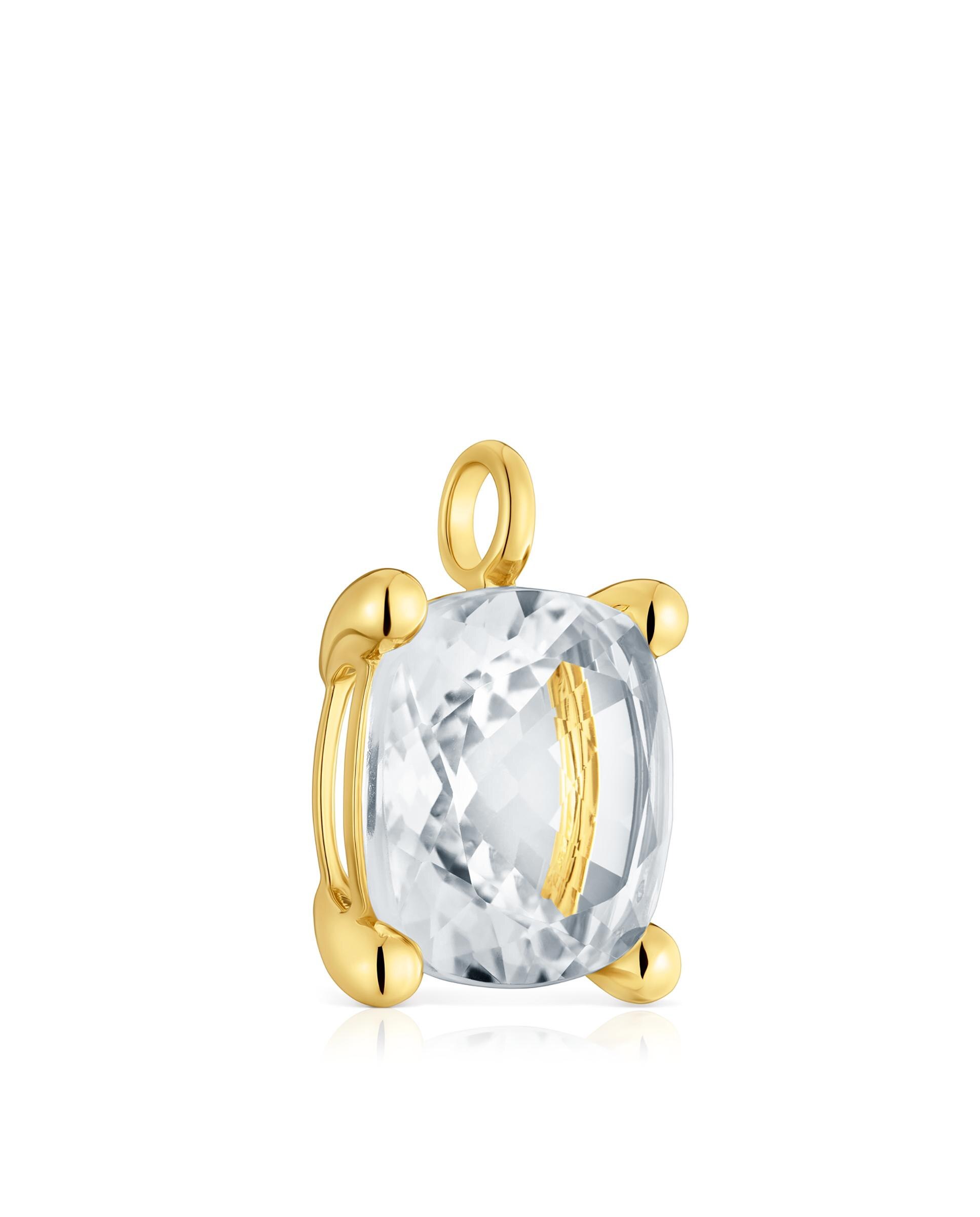 Pendente em White Grande Banhado em Ouro 18 Kt Sobre Prata com Quartzo Branco-2